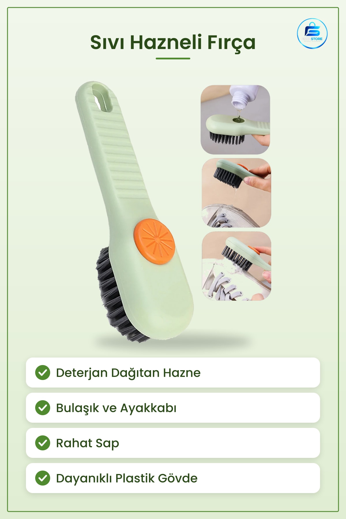 Sıvı Hazneli Bulaşık Fırçası Ayakkabı Temizleme Plastik Saplı Deterjanlı Mutfak Temizlik Çok Amaçlı