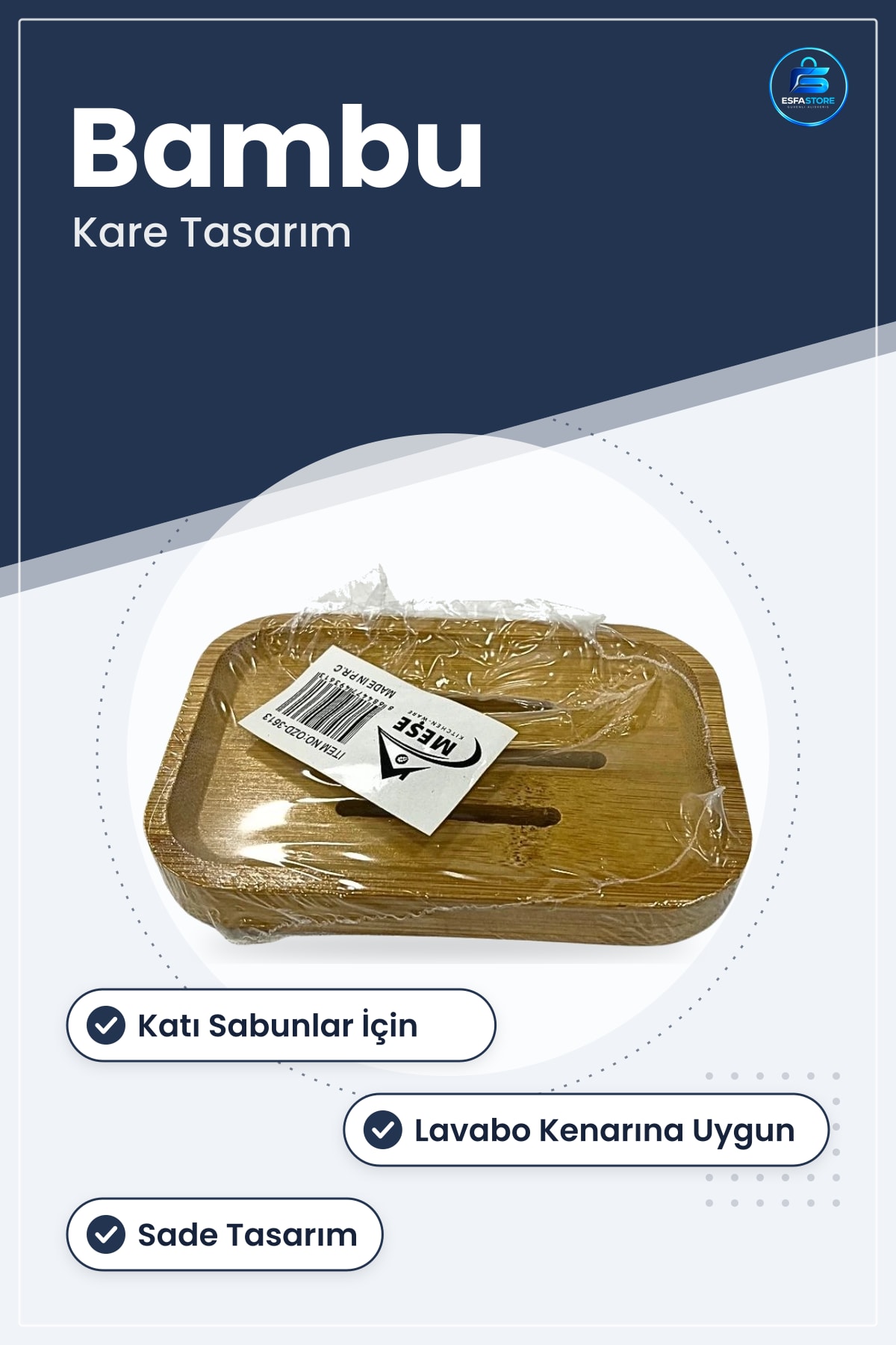 Bambu Sabunluk Kare Katı Sabun Tutucu Banyo Lavabo Kenarı Düzenleyici Tepsi Sade Tasarım
