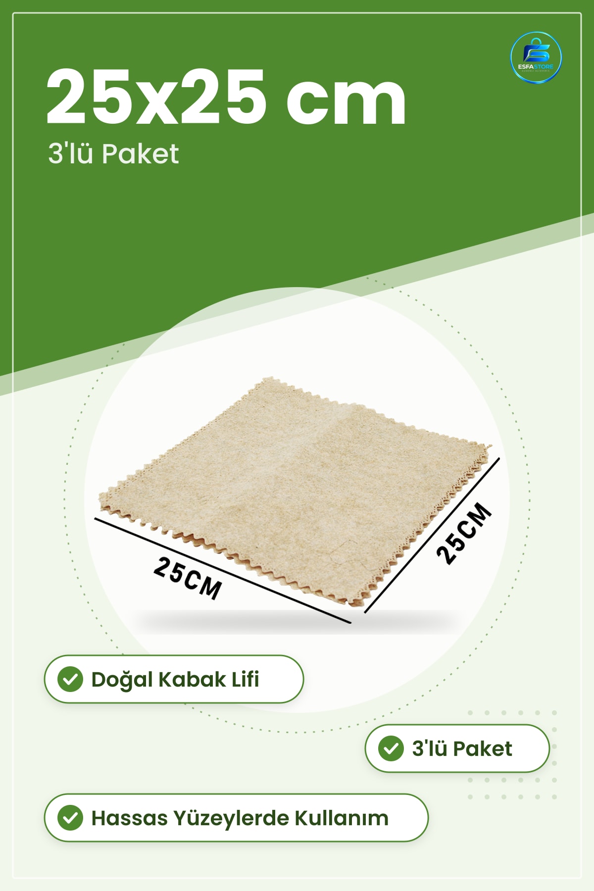 Temizlik Bezi Doğal Kabak Lifi 25x25 cm 3'lü Çok Amaçlı Mutfak Banyo Çevre Dostu Yıkama