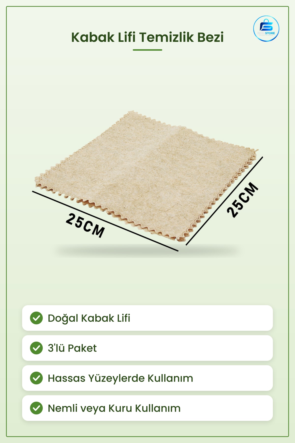 Temizlik Bezi Doğal Kabak Lifi 25x25 cm 3'lü Çok Amaçlı Mutfak Banyo Çevre Dostu Yıkama