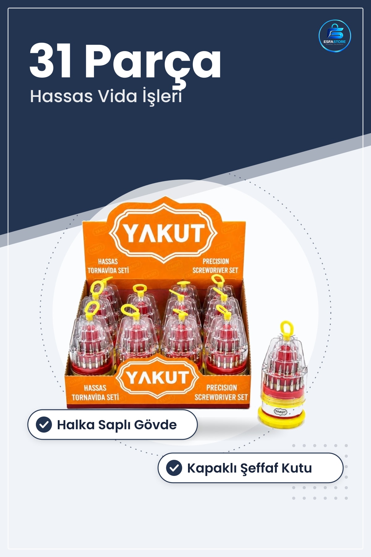 Tornavida Seti 31 Parça Topuz Hassas Ev Atölye Tamir 1 Adet Halka Saplı Taşınabilir Kompakt