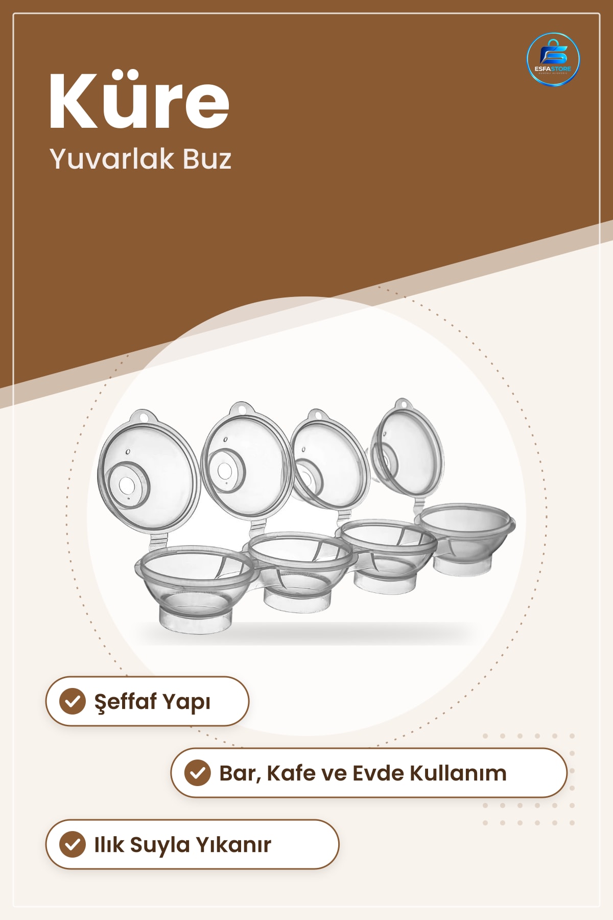 Küre Buz Kalıbı Yuvarlak Şeffaf Bar Kafe ve Evde İçecek Servisi Dondurucu Kolay Kullanımlı Mutfak
