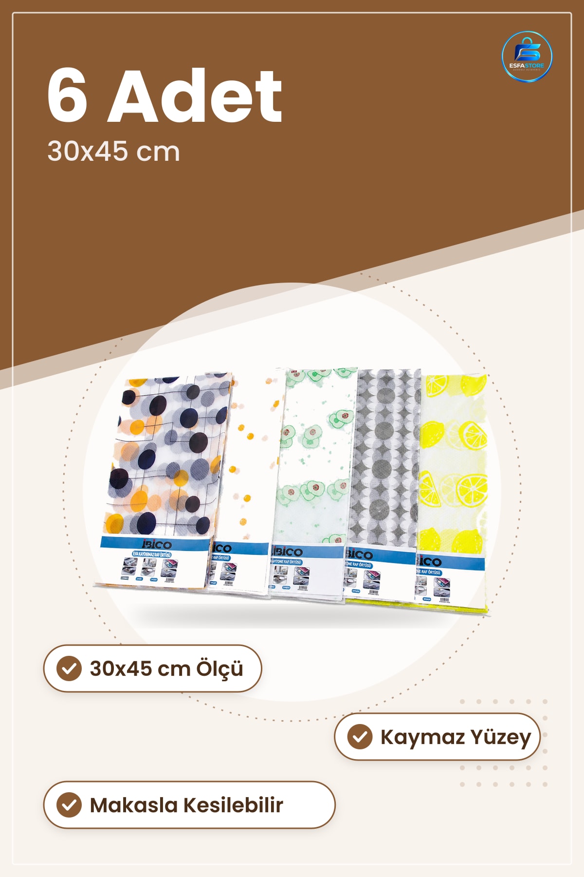 Dolap İçi Düzenleyici EVA Kaymaz Raf Örtüsü 30x45 cm 6 Adet Çekmece Mutfak Dolabı Koruyucu