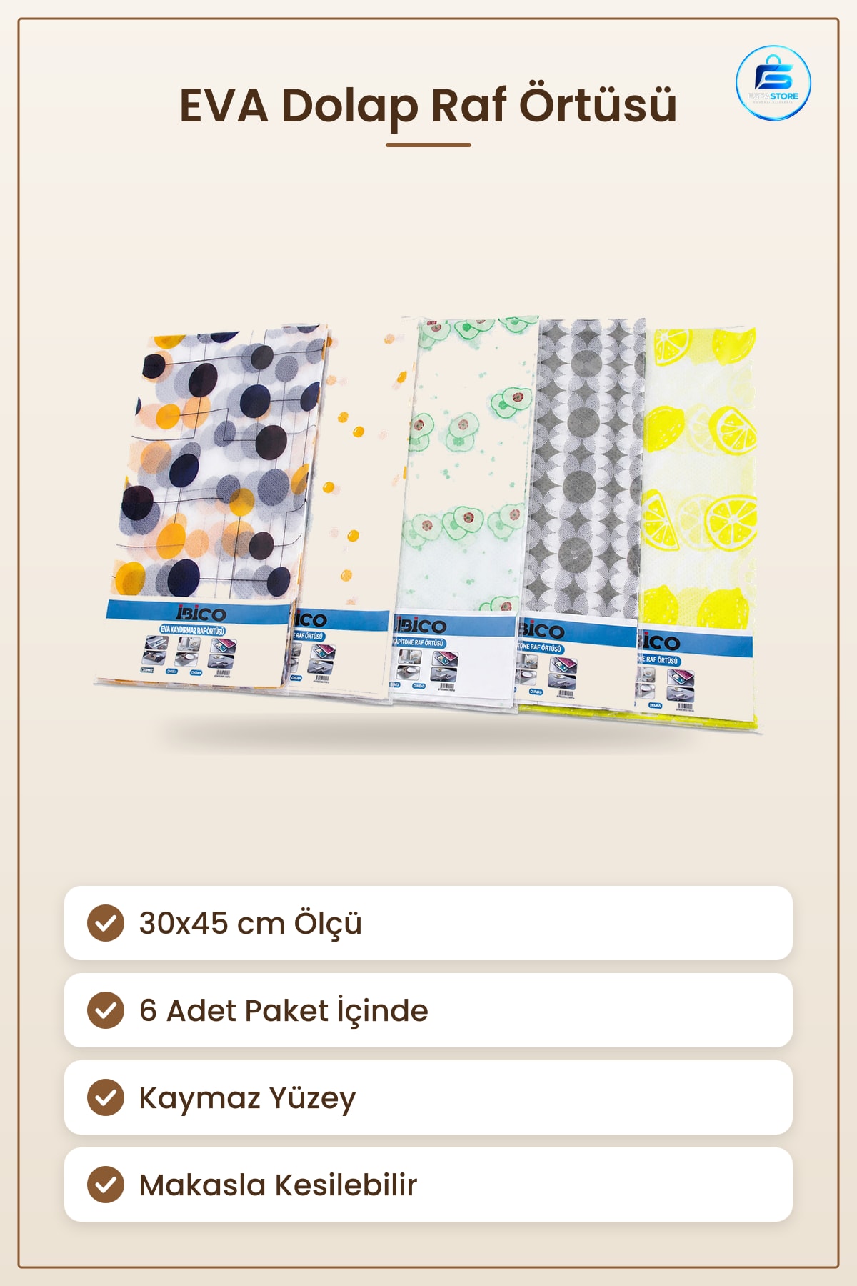 Dolap İçi Düzenleyici EVA Kaymaz Raf Örtüsü 30x45 cm 6 Adet Çekmece Mutfak Dolabı Koruyucu