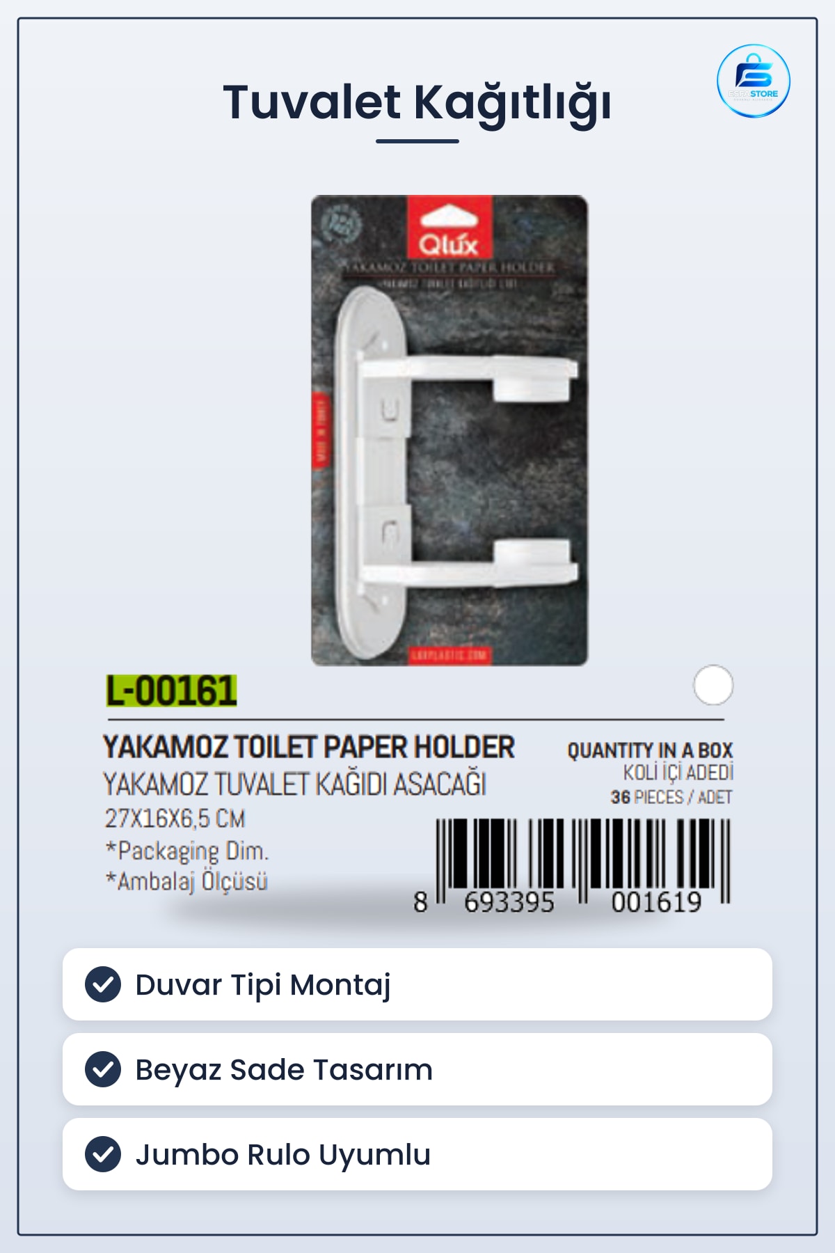 Tuvalet Kağıtlığı Duvar Tipi WC Kağıt Asacağı Beyaz Banyo Aksesuarı Kolay Montaj Ev Ofis Otel