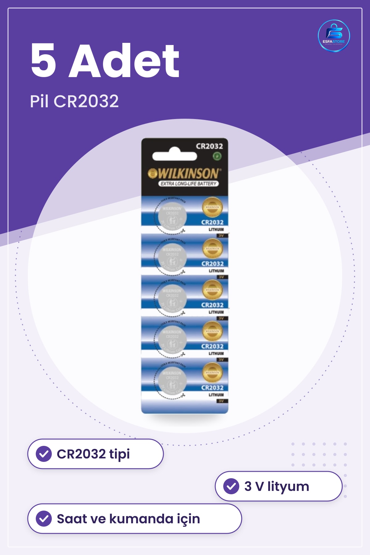 Pil CR2032 3V Lityum Düğme Tipi 5 Adet Uzun Ömürlü Saat Kumanda Anahtarlık Elektronik Cihaz