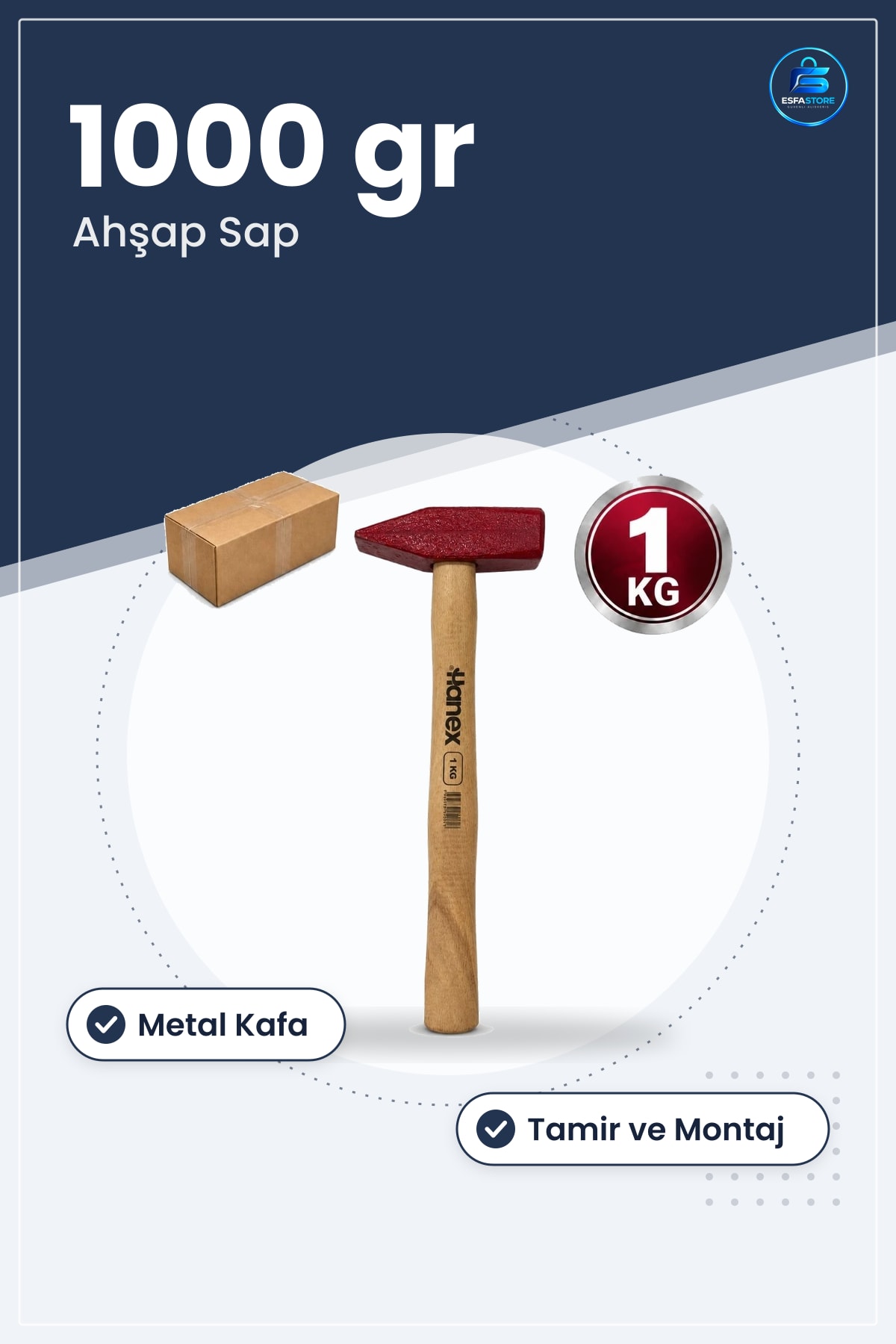 Çekiç 1000 gr Ahşap Saplı Makine Tipi Hırdavat El Aleti Tamir Montaj Atölye Ev Kullanımı