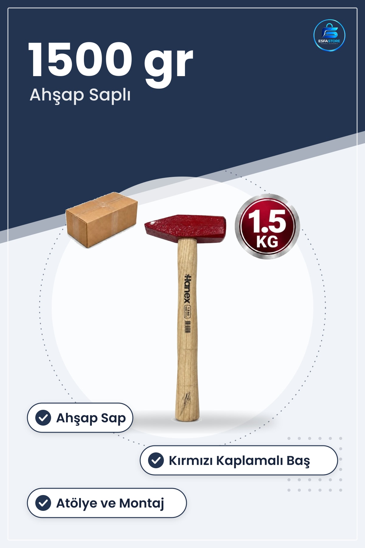 Çekiç 1500 GR Ahşap Saplı Manuel El Aletleri Atölye Tamir Montaj İnşaat Hırdavat Çekici