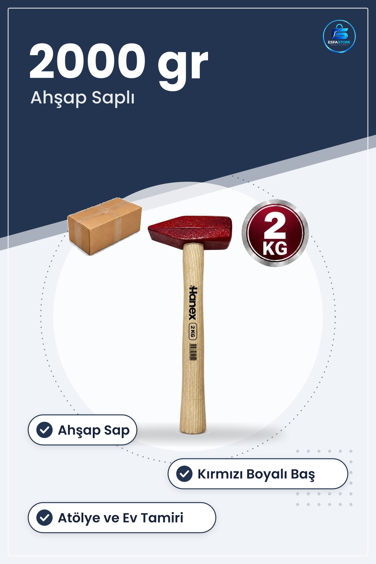 Çekiç 2000 gr Ahşap Saplı Hırdavat Atölye Ev Tamir Marangoz El Aletleri Günlük Kullanım