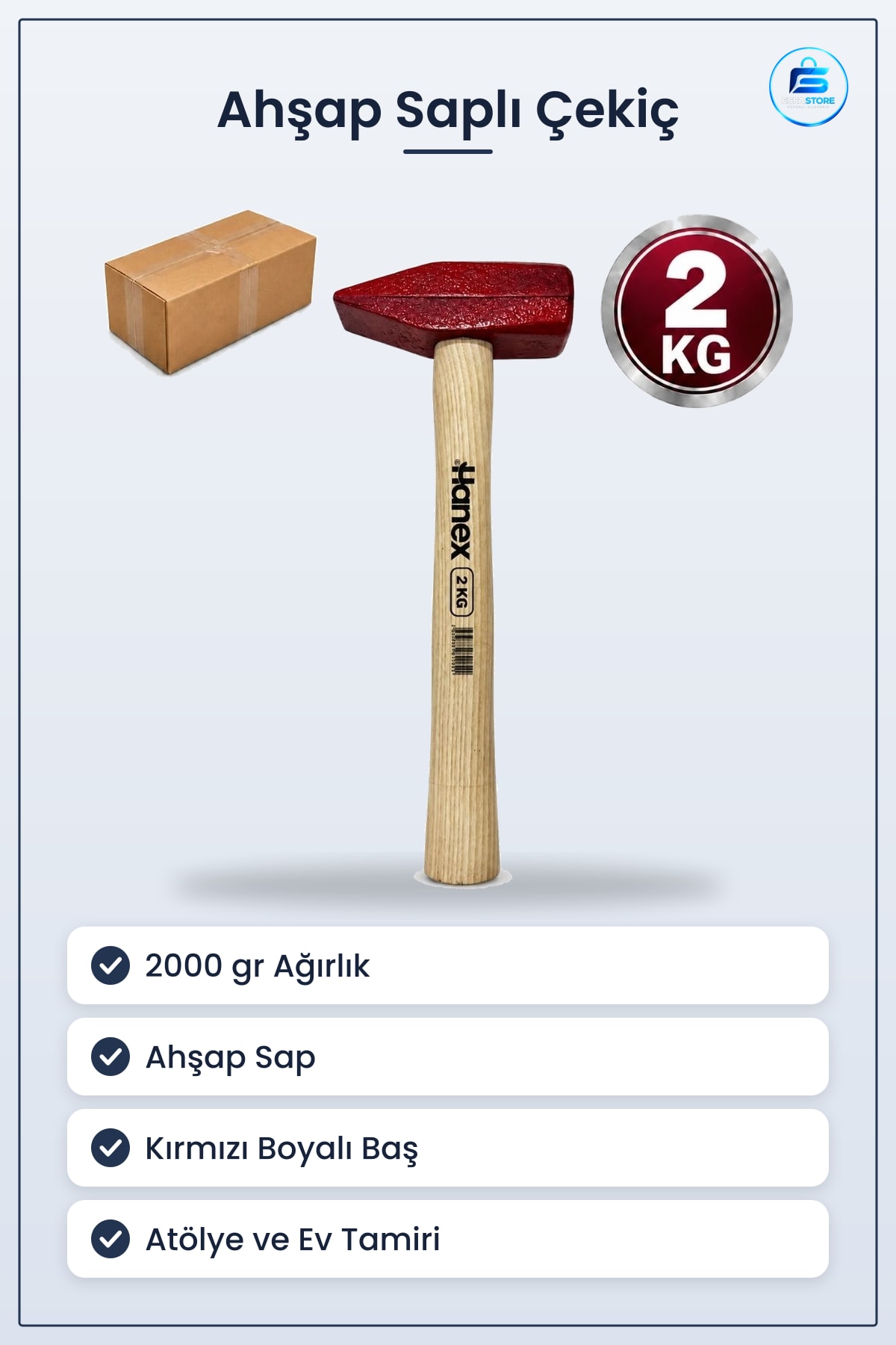 Çekiç 2000 gr Ahşap Saplı Hırdavat Atölye Ev Tamir Marangoz El Aletleri Günlük Kullanım