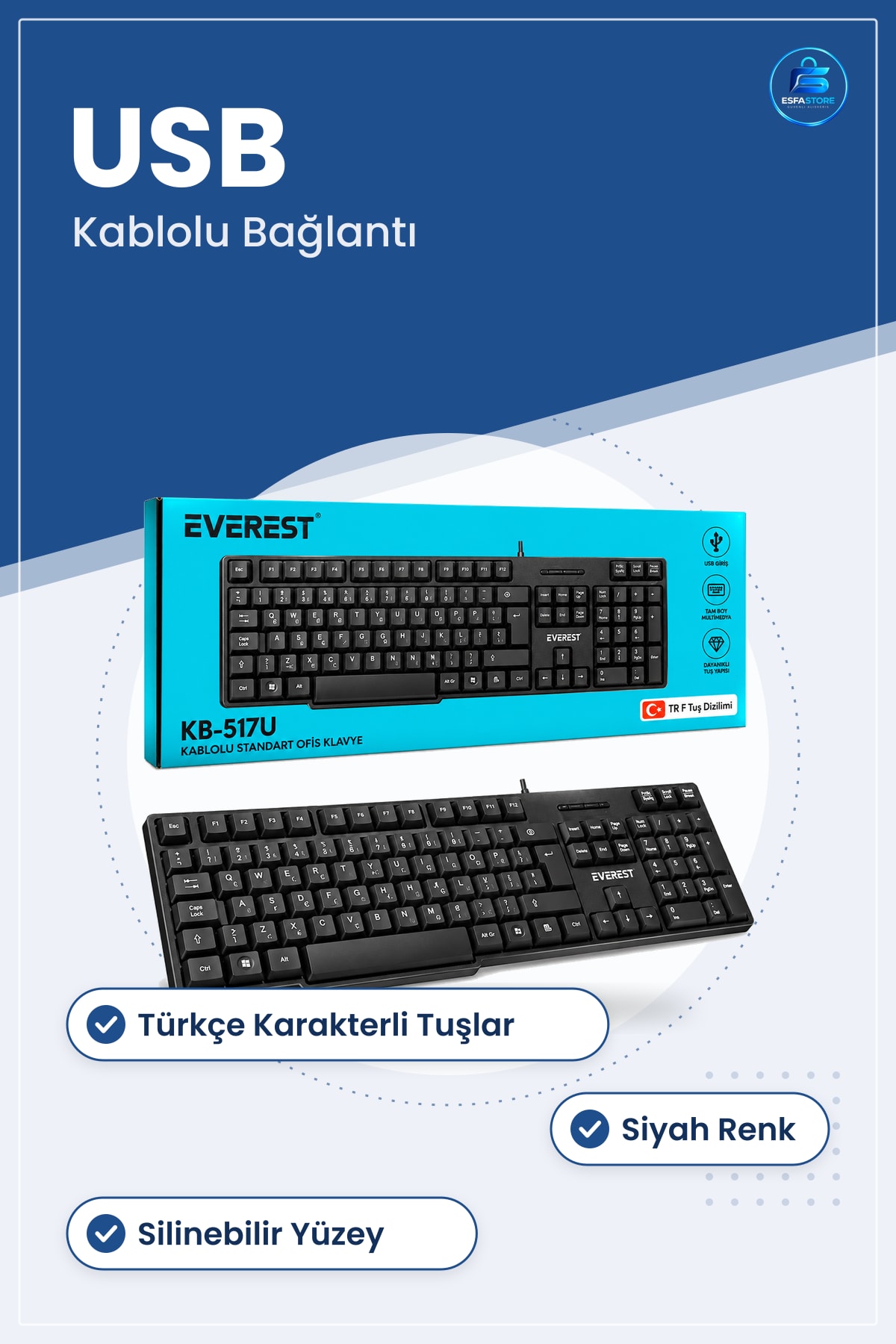 Kablolu Klavye Standart Ofis Siyah USB Türkçe Bilgisayar Klavyesi Ev Yazım Çalışması İçin