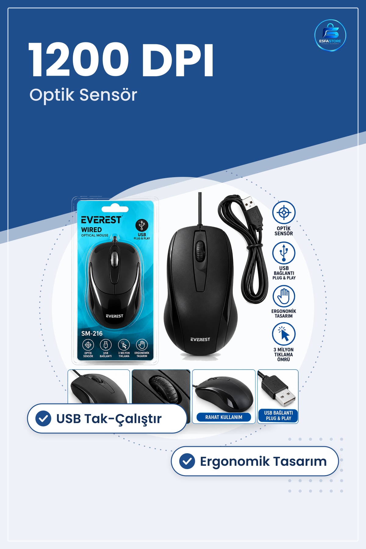 Mouse Kablolu USB Işıklı Optik DPI Bilgisayar Faresi Ofis Dizüstü Ergonomik Tasarım Oyun