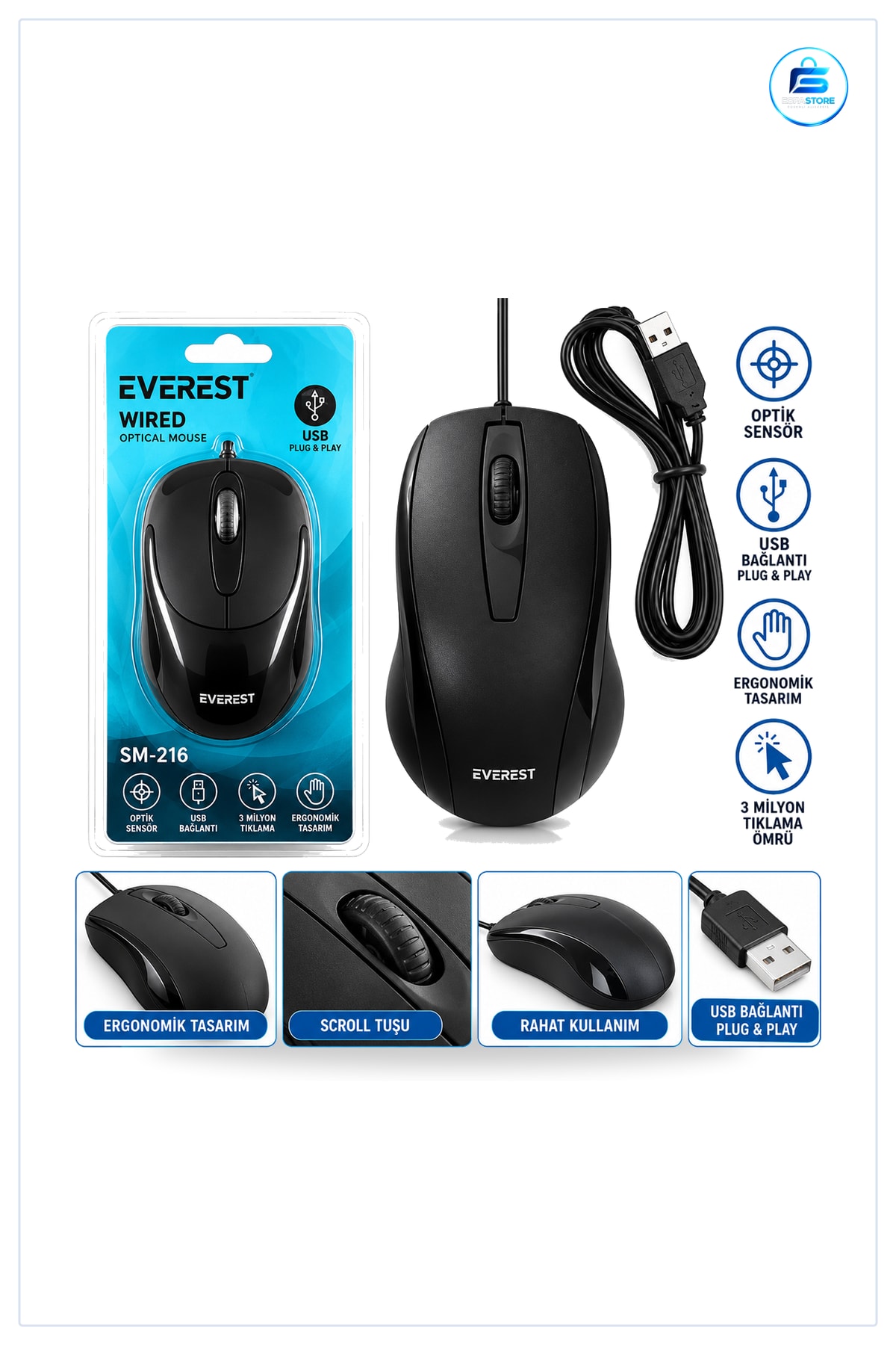 Mouse Kablolu USB Işıklı Optik DPI Bilgisayar Faresi Ofis Dizüstü Ergonomik Tasarım Oyun