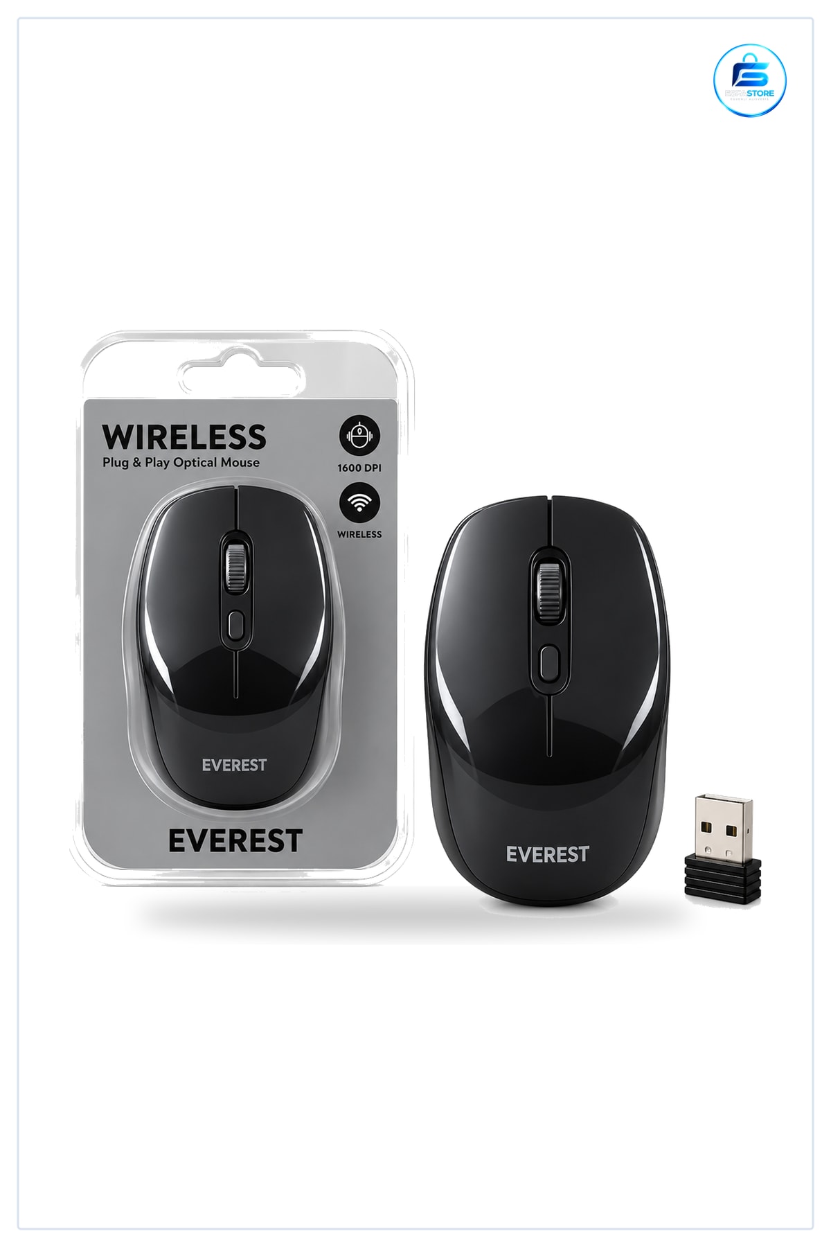 Kablosuz Optik Mouse DPI USB Alıcılı Ofis Ev Bilgisayar Ergonomik Siyah Taşınabilir
