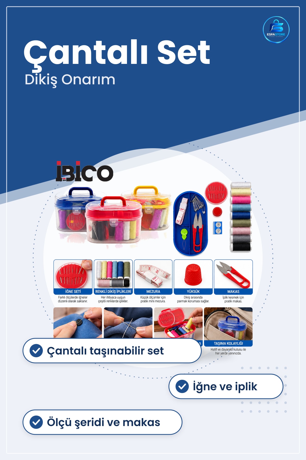 Dikiş Makinesi Aksesuarı Çantalı Set İğne İplik Mezura Makas Yüksük Taşınabilir Onarım Kiti