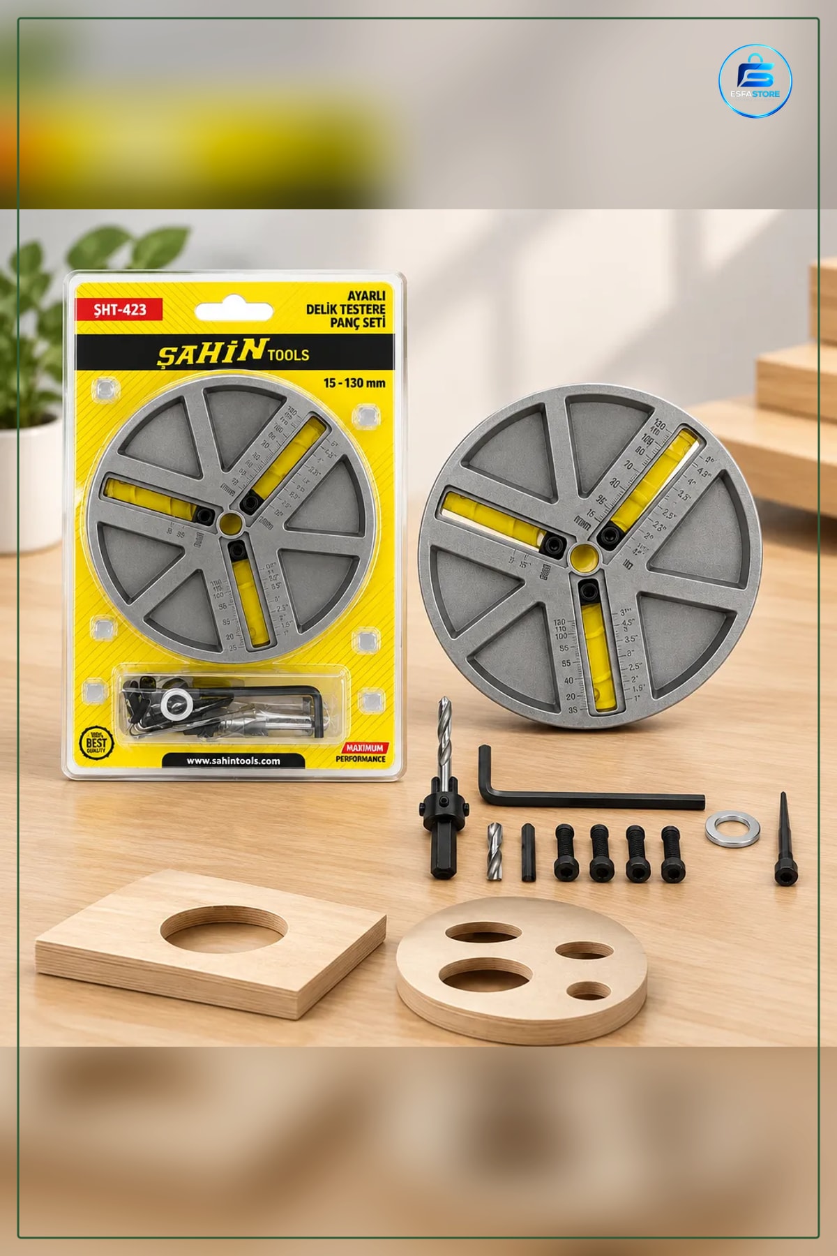 Matkap Ucu Ayarlı Delik Testere Panç Seti ila 130 mm Ahşap Karbon Çelik Dairesel Kesici