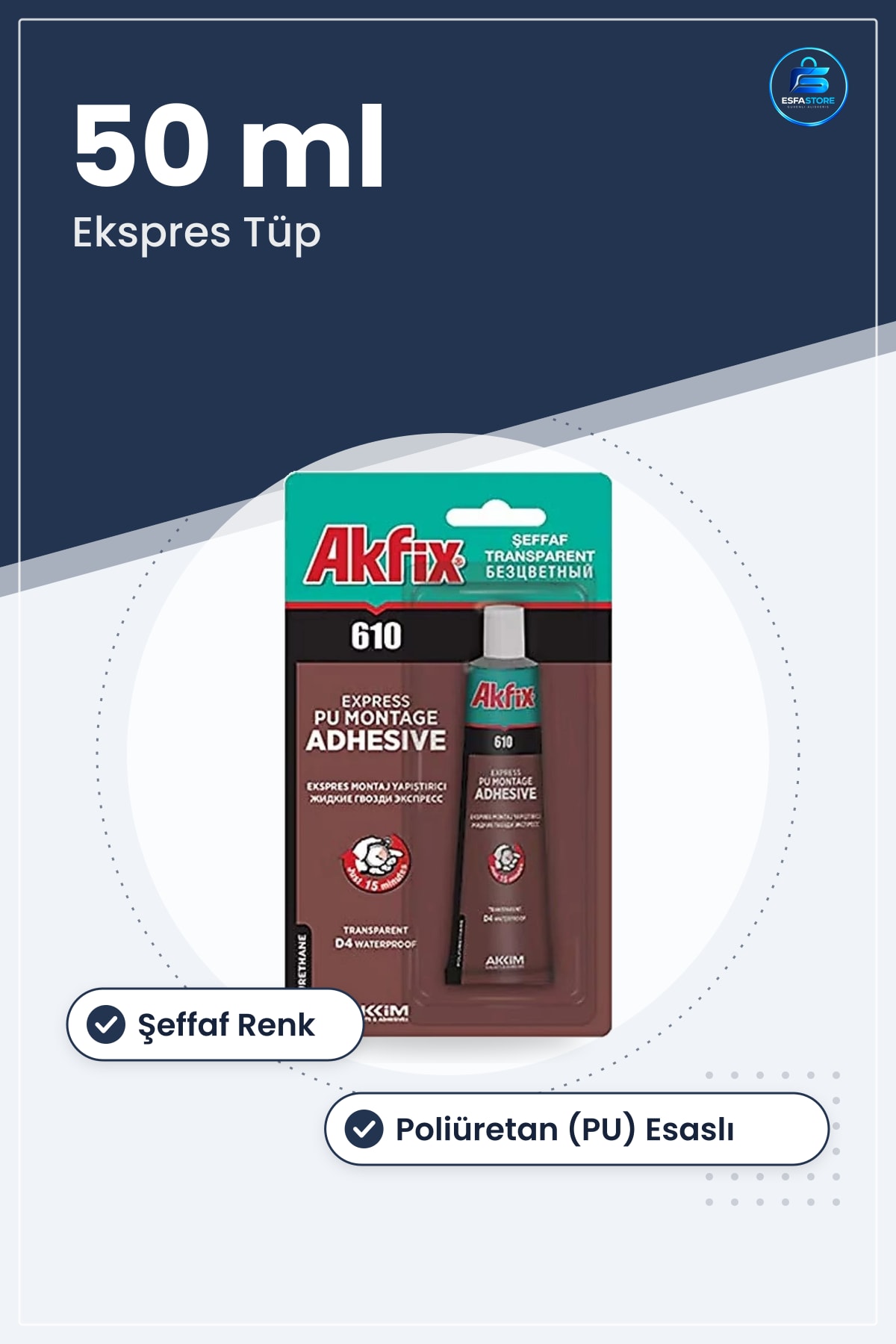 Yapıştırıcı 50 ml Ekstra Montaj Tamirat Hırdavat Şeffaf PU Poliüretan Ekspres Tüp