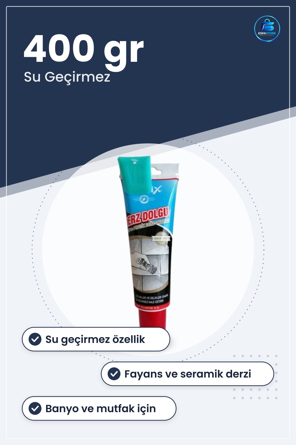 Beyaz Derz Dolgu 400 gr Banyo Mutfak Fayans Onarım Macunu Su Geçirmez Duvar ve Zemin Tamir