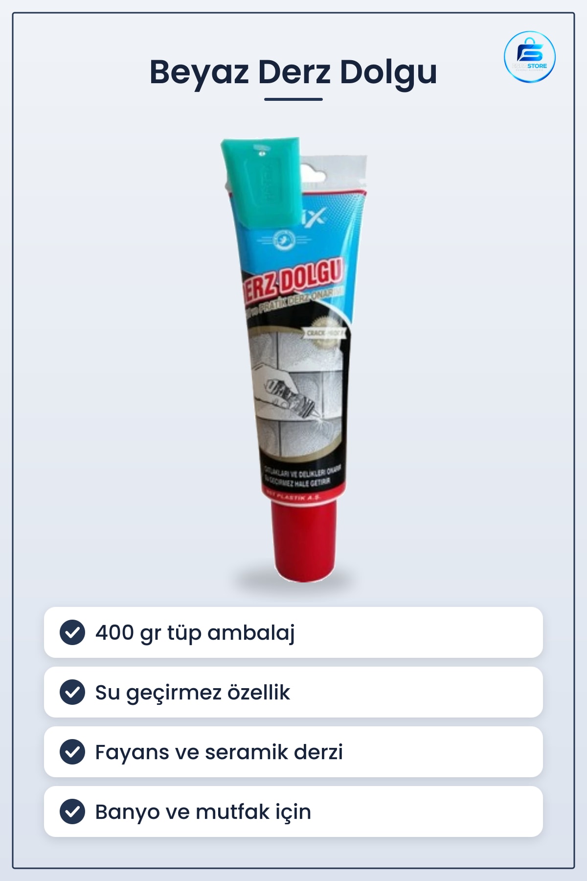 Beyaz Derz Dolgu 400 gr Banyo Mutfak Fayans Onarım Macunu Su Geçirmez Duvar ve Zemin Tamir