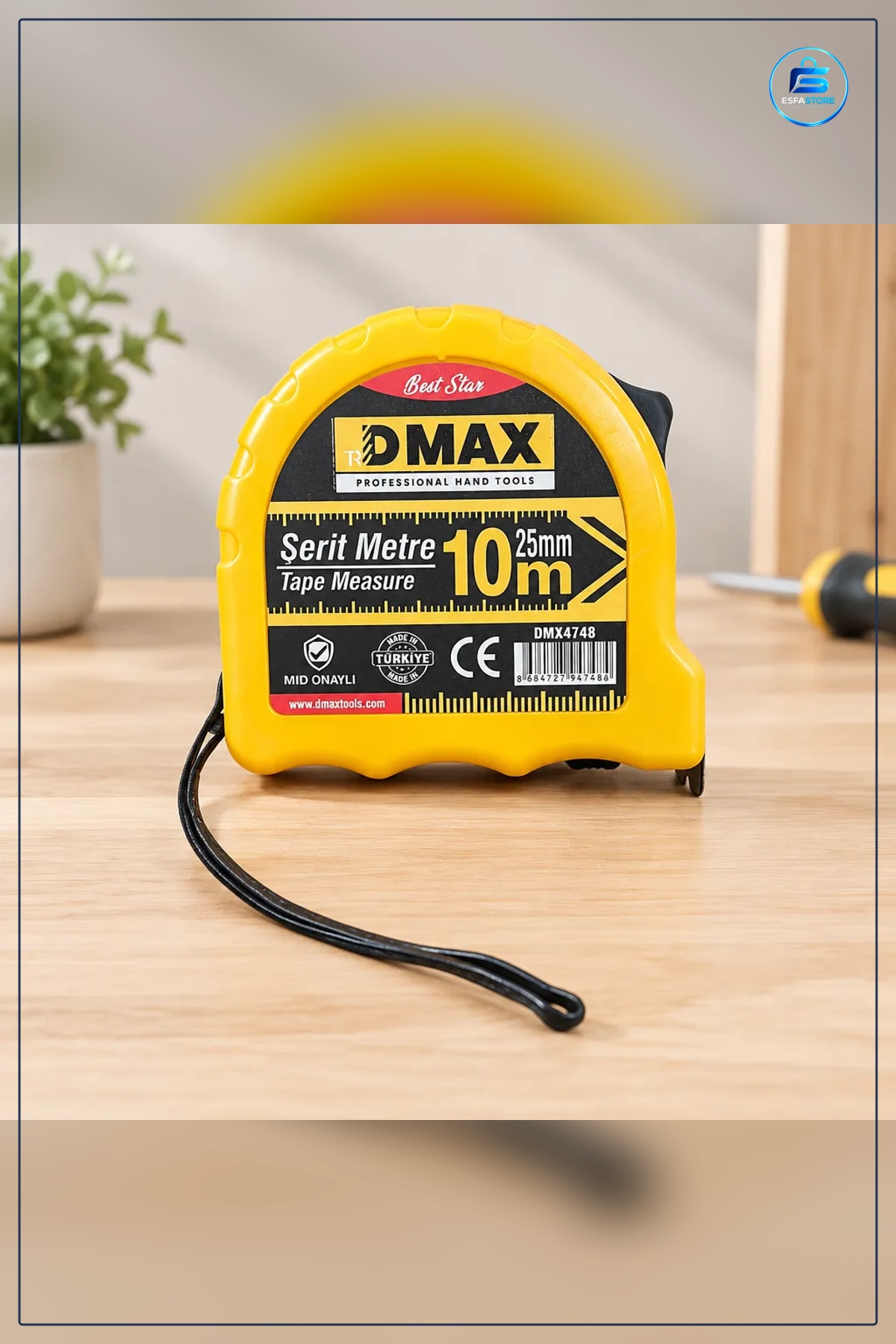 Şerit Metre 10 m x 25 mm Sarı Kasalı Ölçüm Aleti Manuel MİD Onaylı CE İşaretli Kompakt