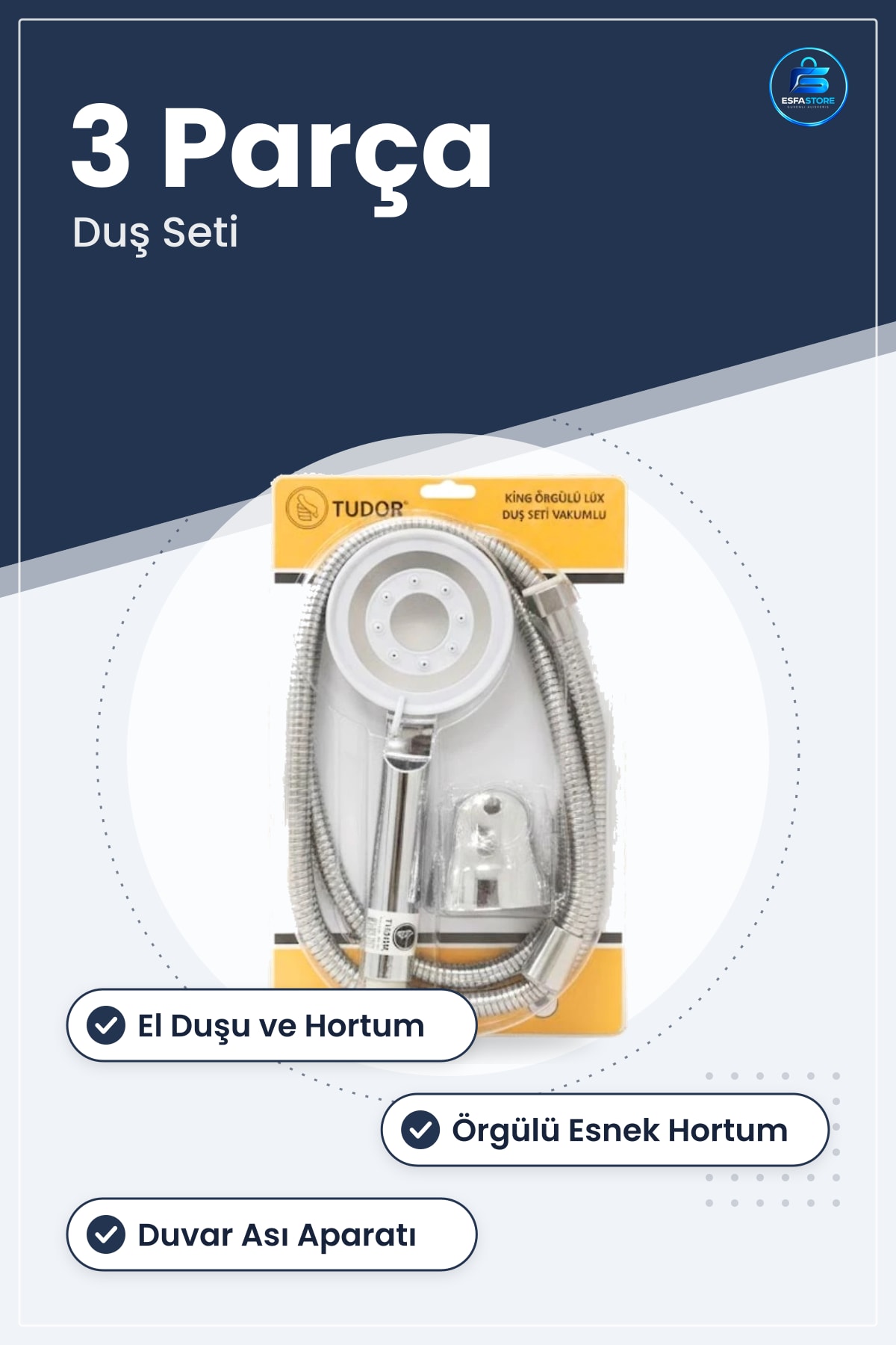 Duş Seti King Lüks Vakumlu Örgülü Hortum El Duşu Askı Aparatı Banyo Aksesuarı Krom Kullanışlı