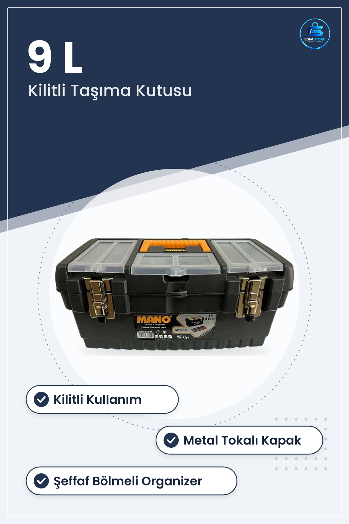 Takım Çantası 9 L Kilitli Plastik Avadanlık Metal Tokalı Organizerli Hırdavat Taşıma Kutusu