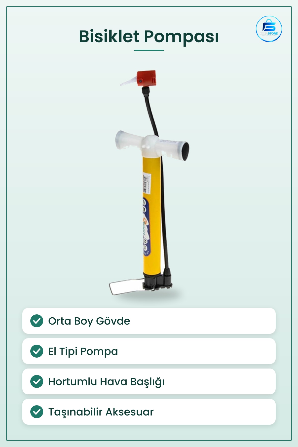 Orta Boy Bisiklet Pompası El Tipi Hava Lastik Şişirici Pratik Kolay Taşınabilir Aksesuar