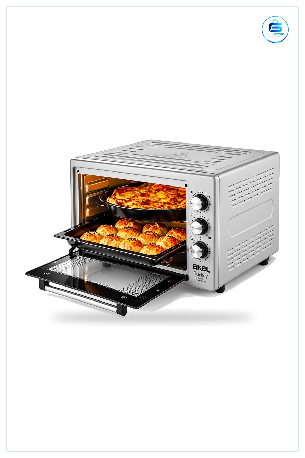 Midi Fırın 1200W 32LT Saatli Kare 3 Kademeli Güç Ayarlanabilir Termostat Mutfak Pişirme