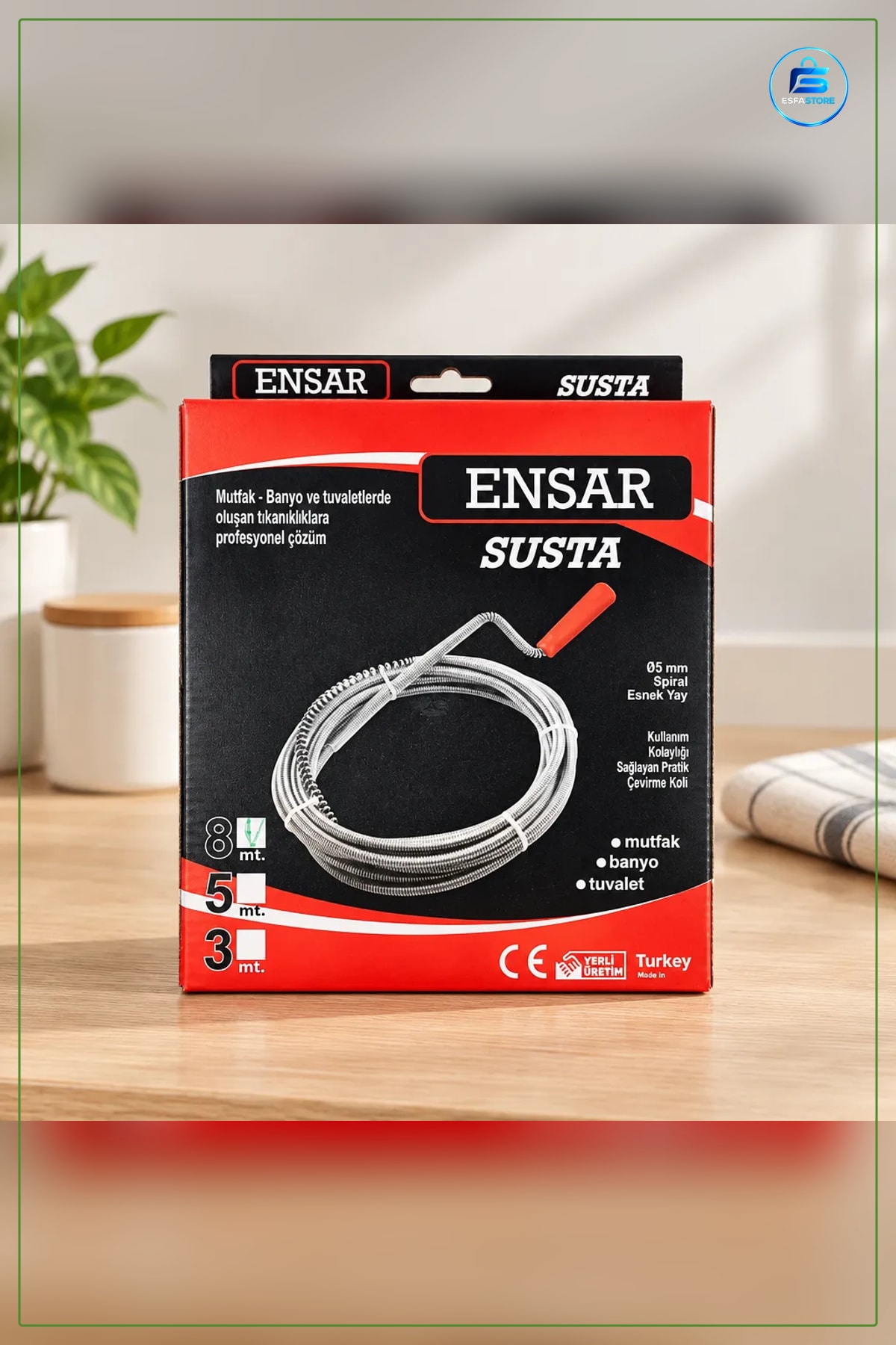 Lavabo Açıcı 8 m Açma Sustası Spiral Esnek Yay 5 mm Mutfak Banyo Tuvalet Tıkanıklık Çözücü