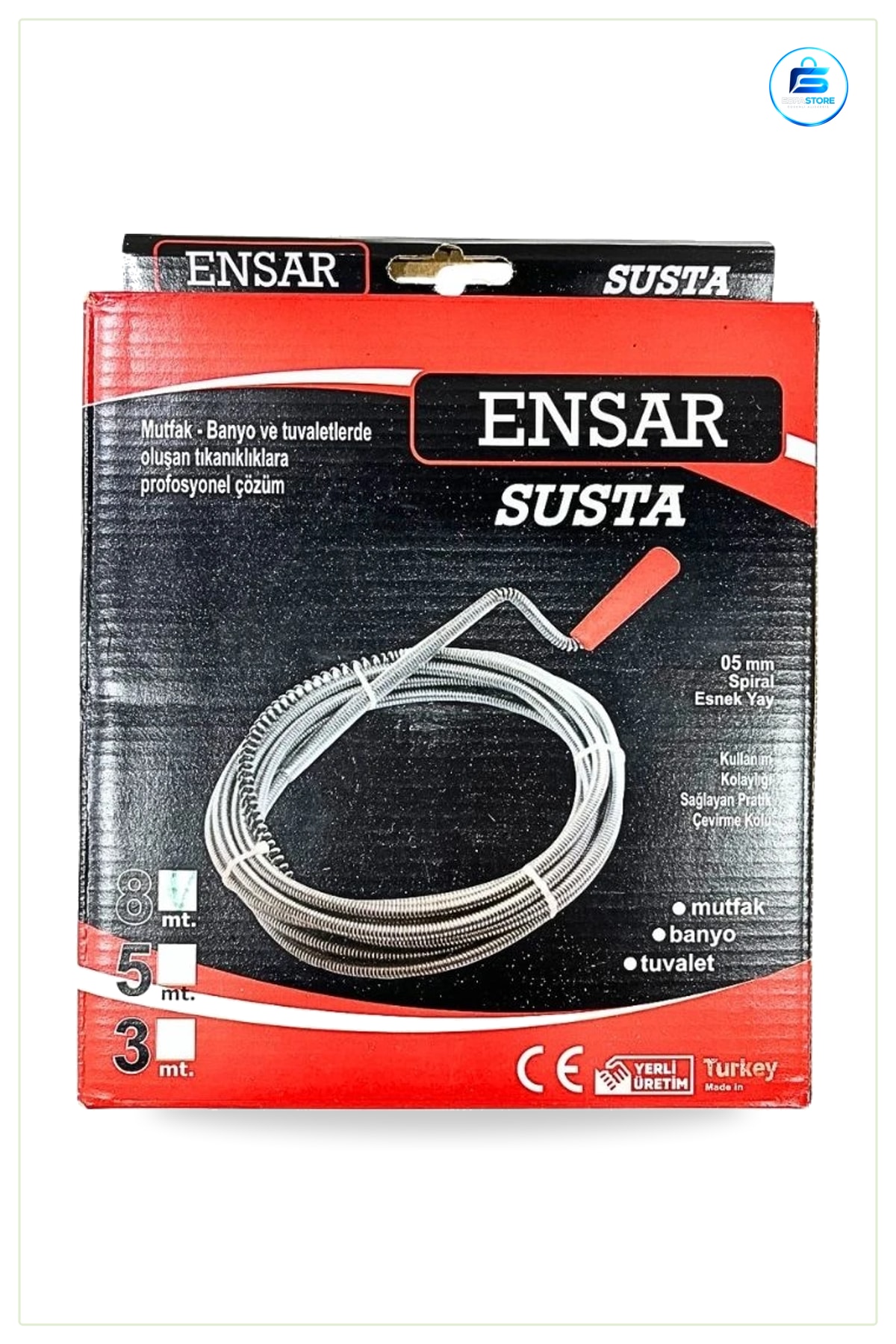 Lavabo Açıcı 8 m Açma Sustası Spiral Esnek Yay 5 mm Mutfak Banyo Tuvalet Tıkanıklık Çözücü