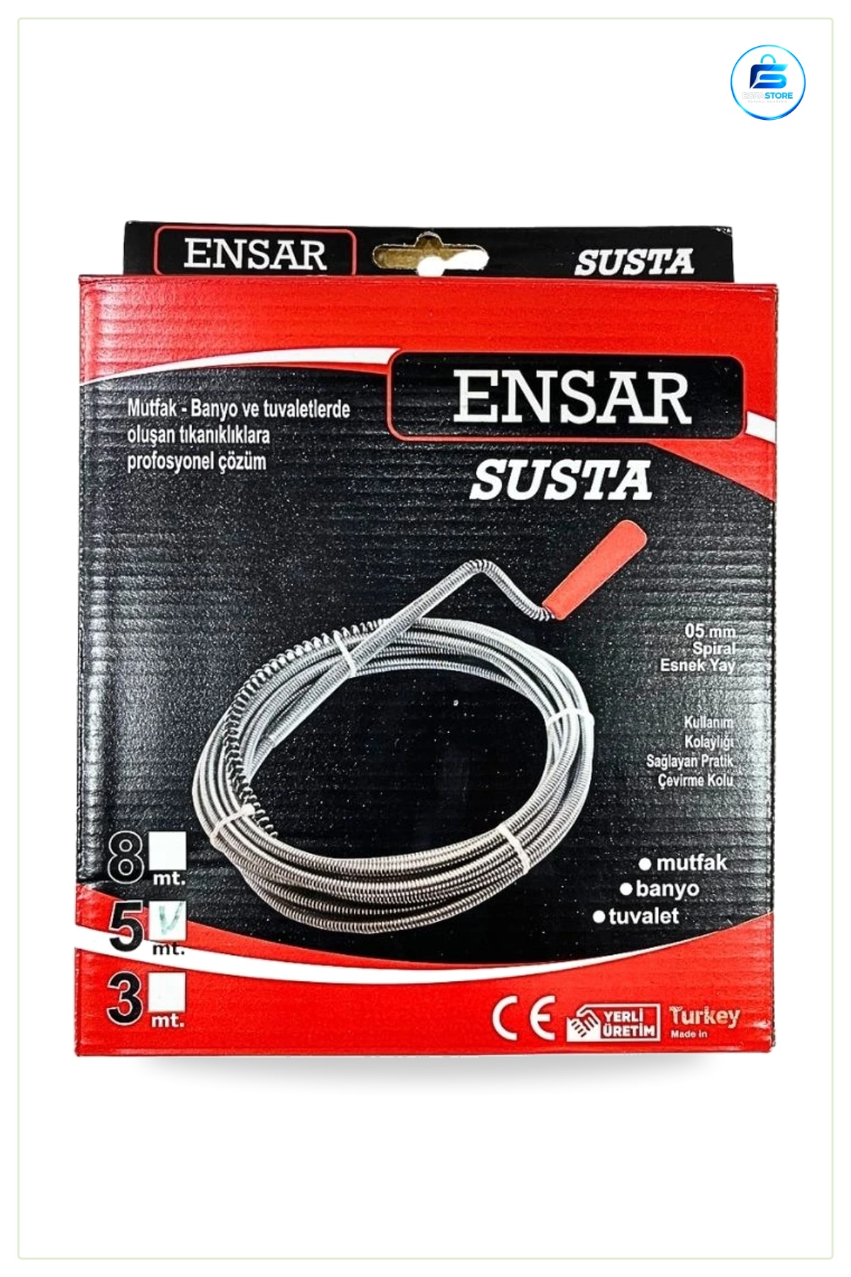 Lavabo Açıcı Susta 5 m Spiral Esnek Yay Mutfak Banyo Tuvalet Tıkanıklık Açma Sustası