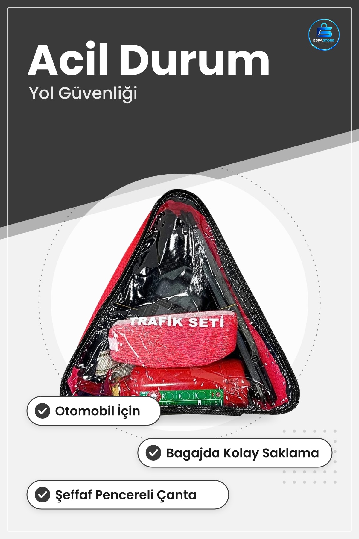 Üçgen Trafik Seti Otomobil İçin Acil Durum Araç Güvenlik Kiti Yol Yardım Ekipmanı Seyahat