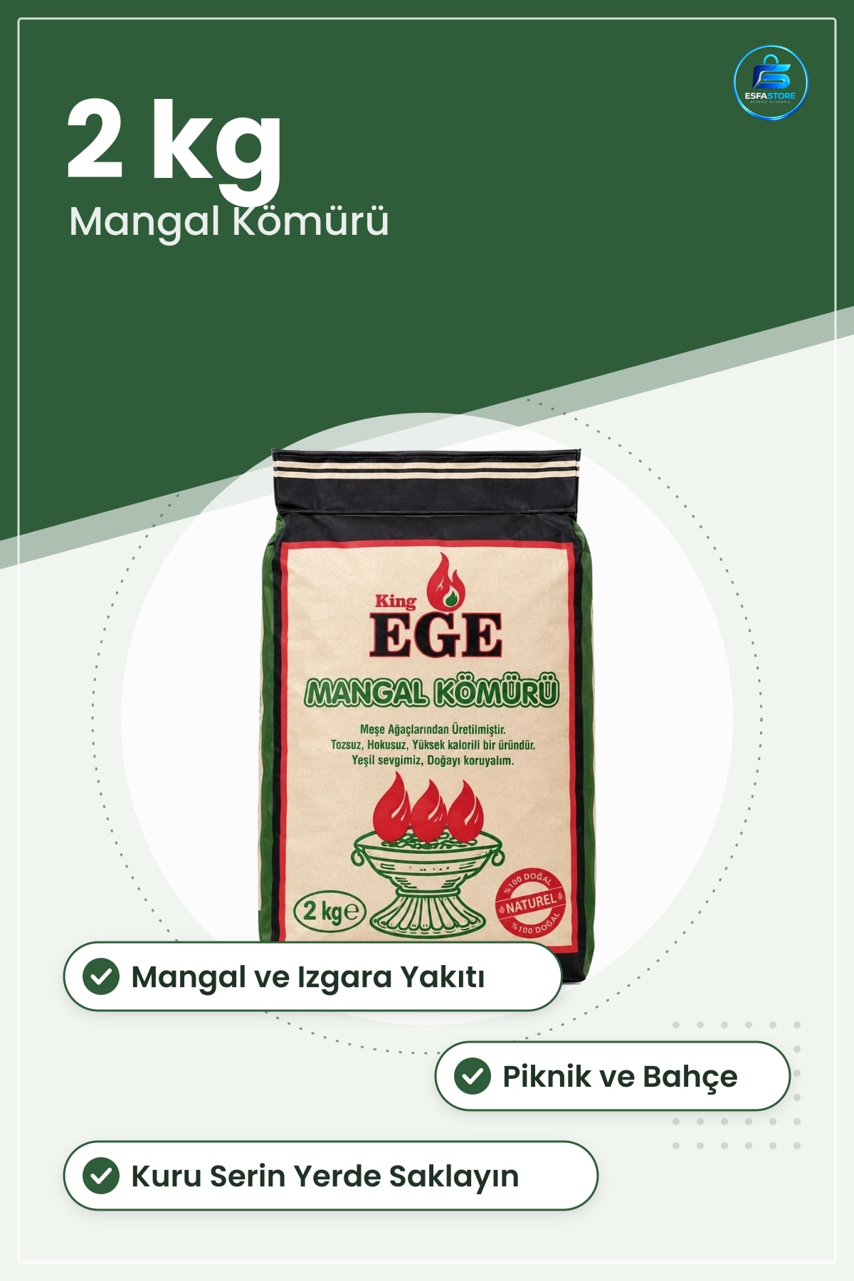 Mangal Kömürü 2 kg Isıtma Yakıtı Barbekü Izgara Bahçe Piknik Yemek Pişirme Açık Hava Ocağı İçin