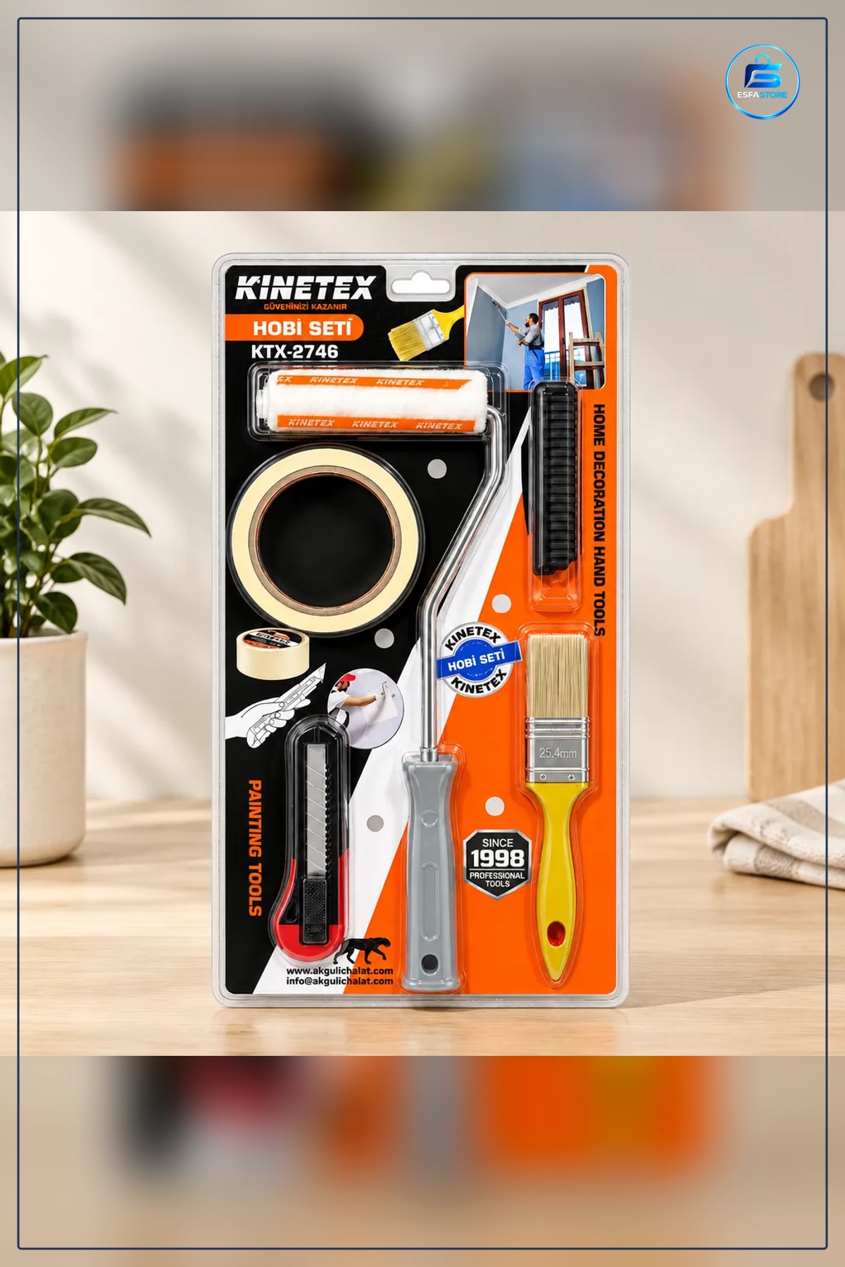 Boyacı Set Fırça ve Rulo Maskeleme Bandı Maket Bıçağı Duvar Boyama Ev Dekorasyon Hobi