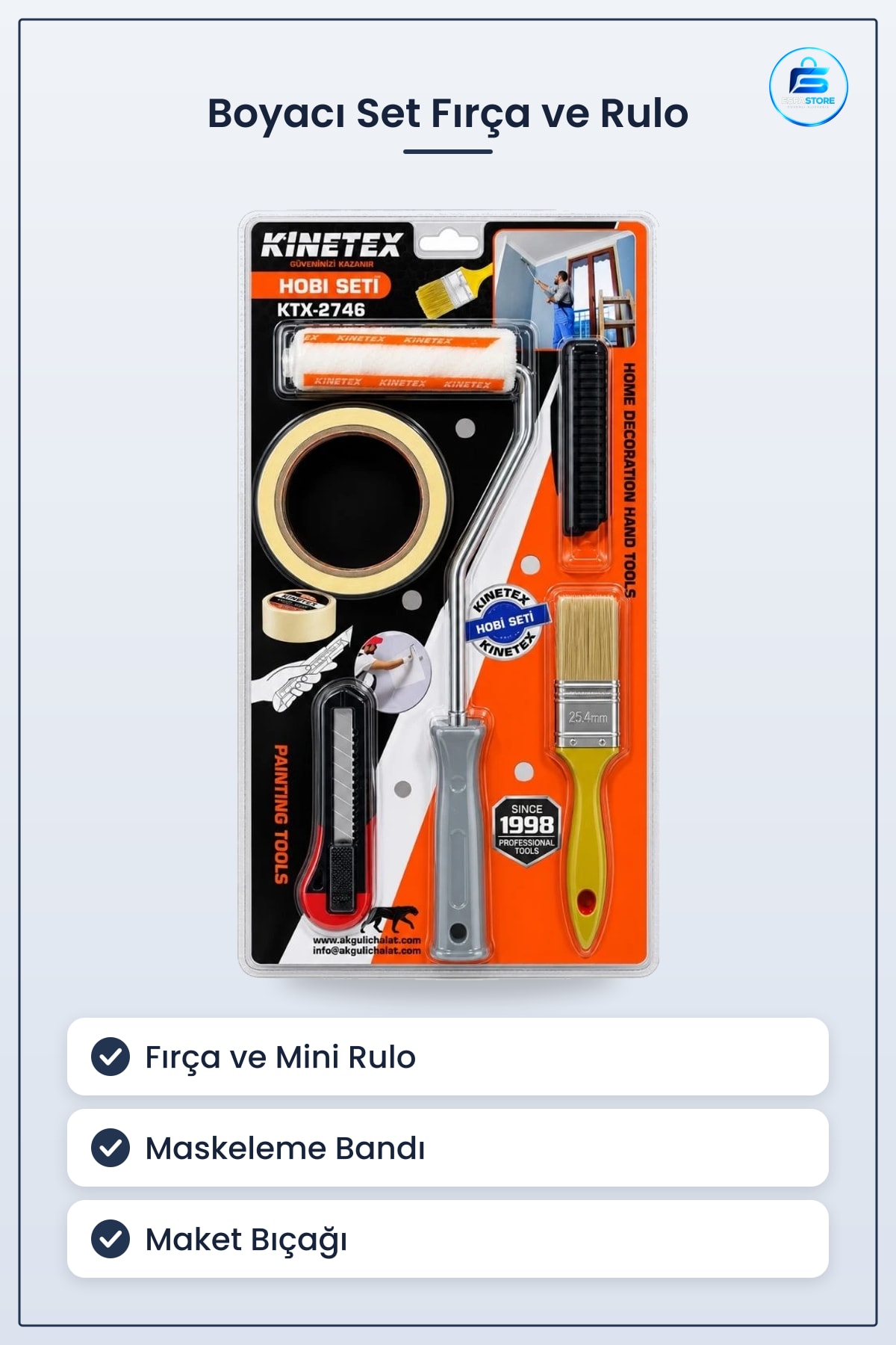 Boyacı Set Fırça ve Rulo Maskeleme Bandı Maket Bıçağı Duvar Boyama Ev Dekorasyon Hobi