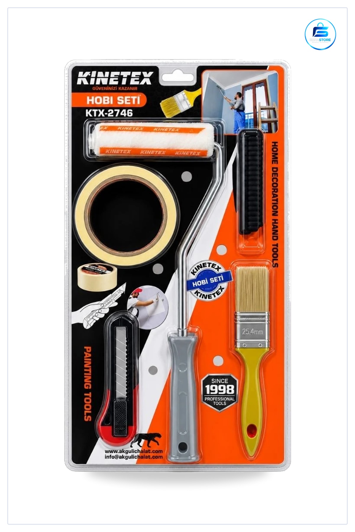 Boyacı Set Fırça ve Rulo Maskeleme Bandı Maket Bıçağı Duvar Boyama Ev Dekorasyon Hobi