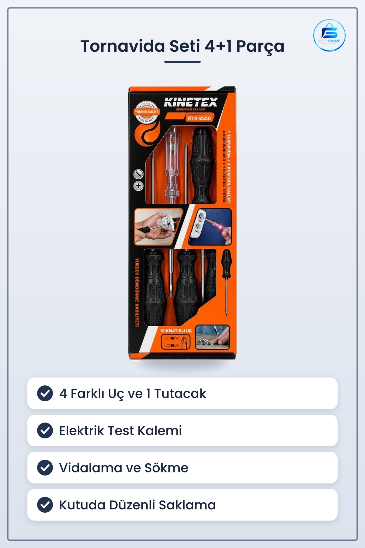 Tornavida Seti 4+1 Parça Elektrik Test Kalemi Ev Tamirat Hırdavat Aleti Kontrol Montaj Sökme