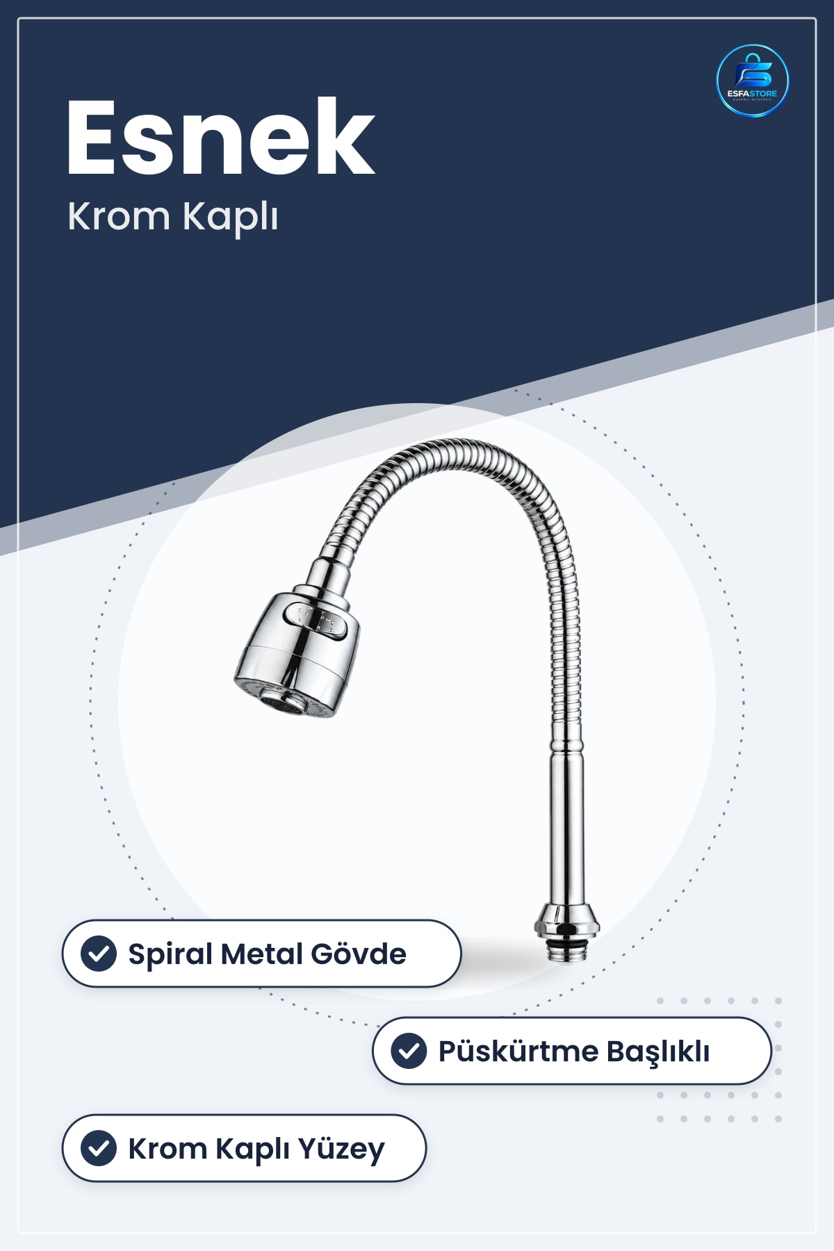 Metalik Kubar Esnek Krom Musluk Ucu Banyo Tesisatı Mutfak Lavabo Spiral Boru Püskürtme