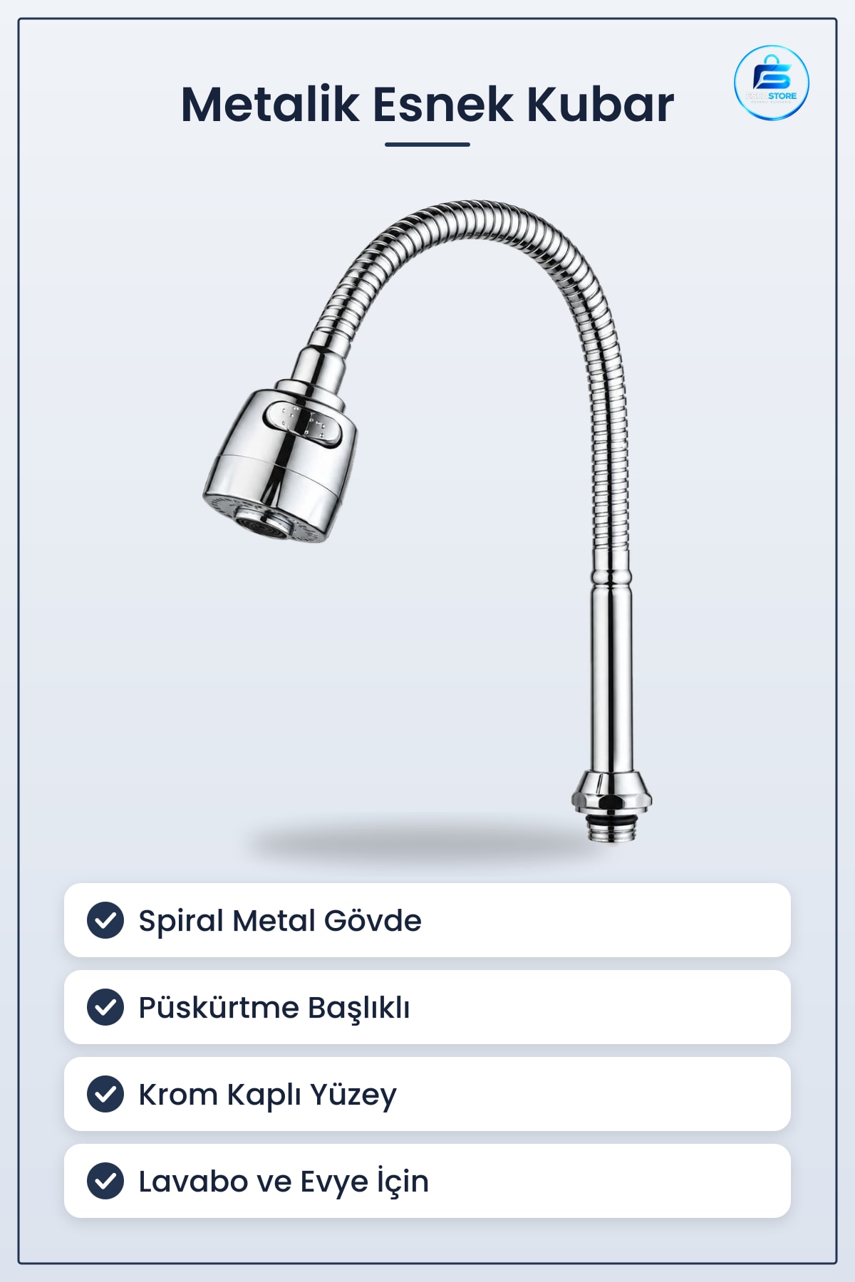 Metalik Kubar Esnek Krom Musluk Ucu Banyo Tesisatı Mutfak Lavabo Spiral Boru Püskürtme
