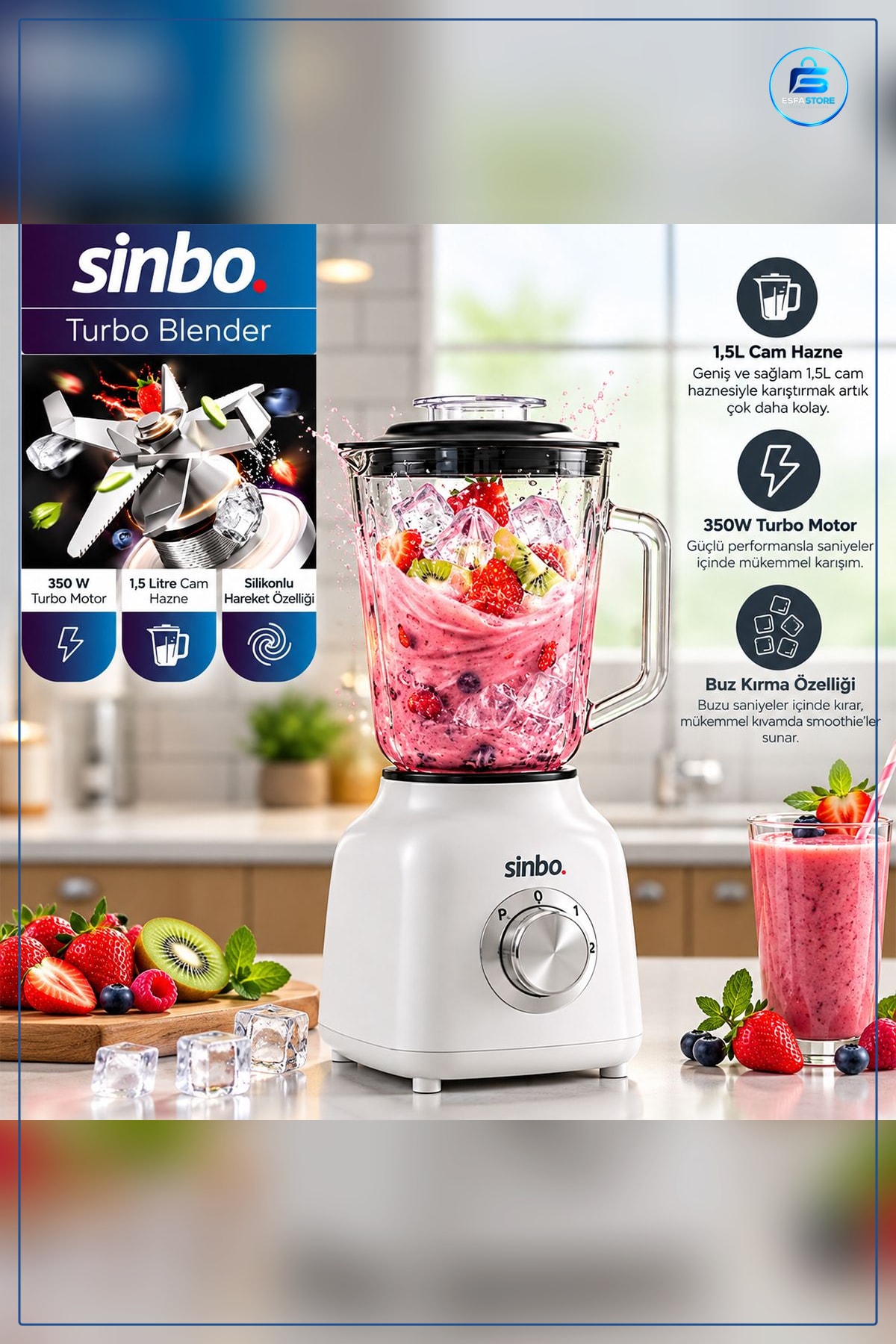 Blender Seti 600 W Turbo Cam Hazneli Paslanmaz Çelik Bıçaklı Doğrayıcı Mikser Mutfak Karıştırıcı