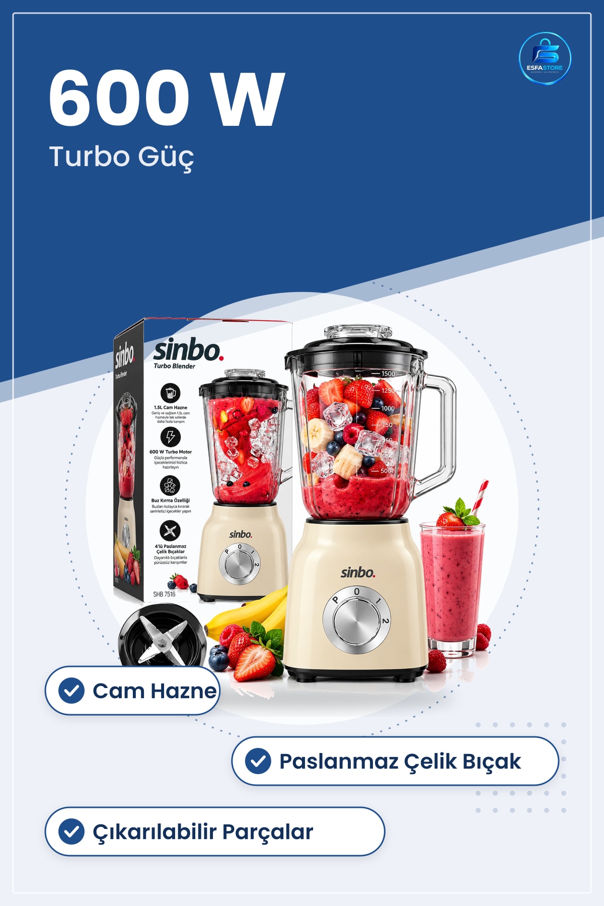 Blender Seti 600 W Turbo Cam Hazneli Paslanmaz Çelik Bıçaklı Doğrayıcı Mikser Mutfak Karıştırıcı