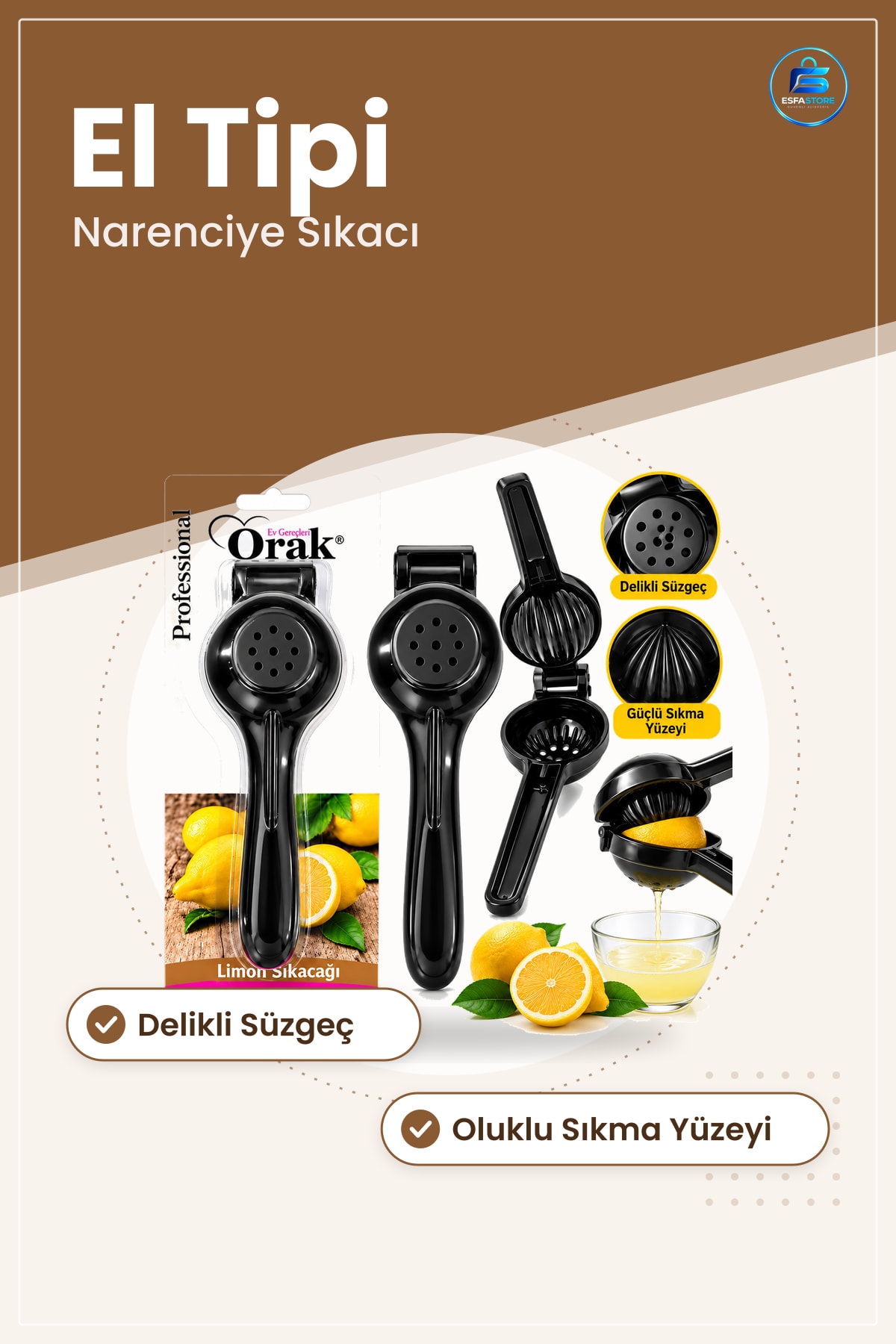 Limon Sıkacağı Siyah El Tipi Manuel Narenciye Portakal Greyfurt Suyu Sıkma Aparatı Mutfak