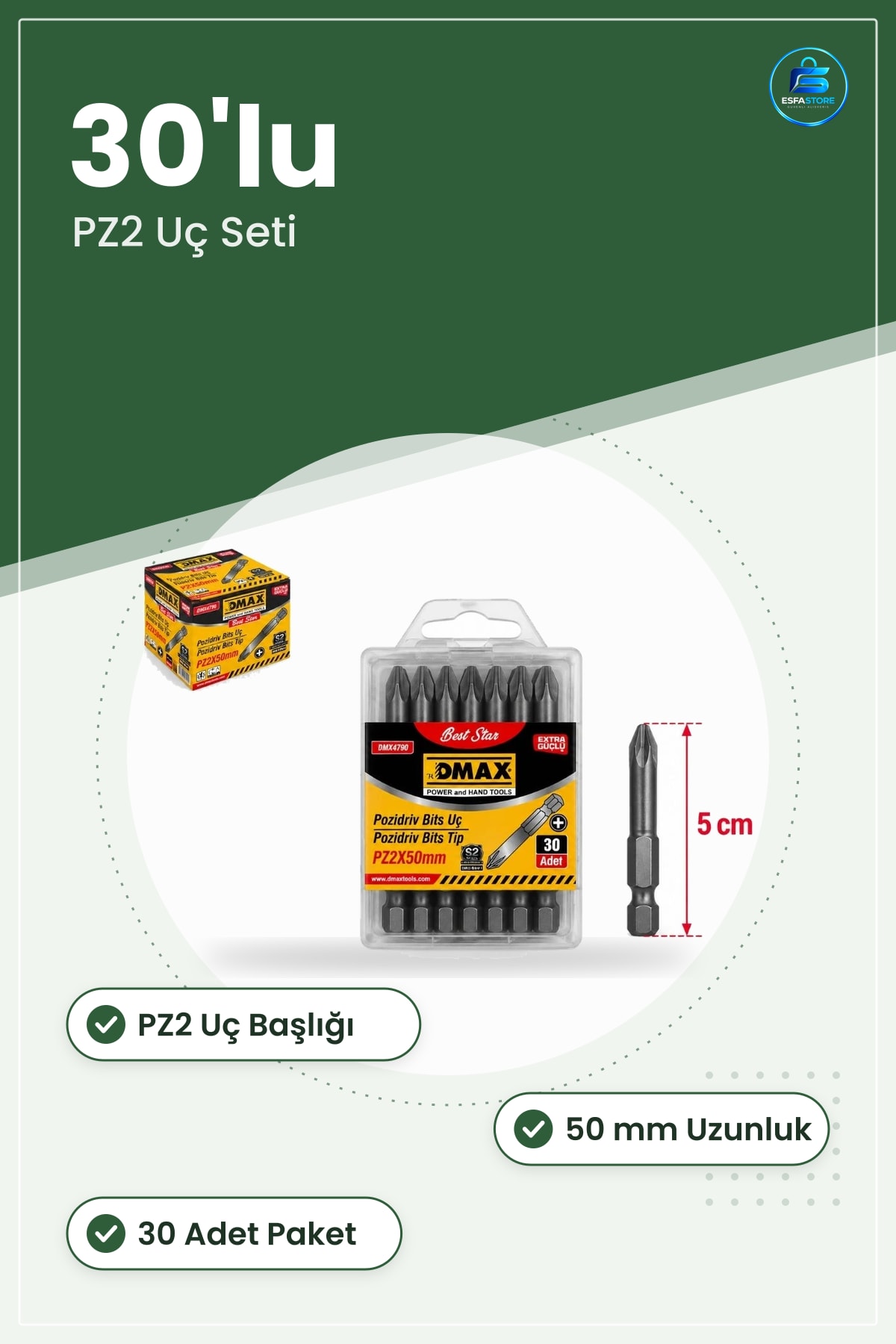 Matkap Ucu PZ2 50 mm Pozidriv Bits 30'lu S2 Çelik Elektrikli Tornavida İçin Vidalama Aksesuarı