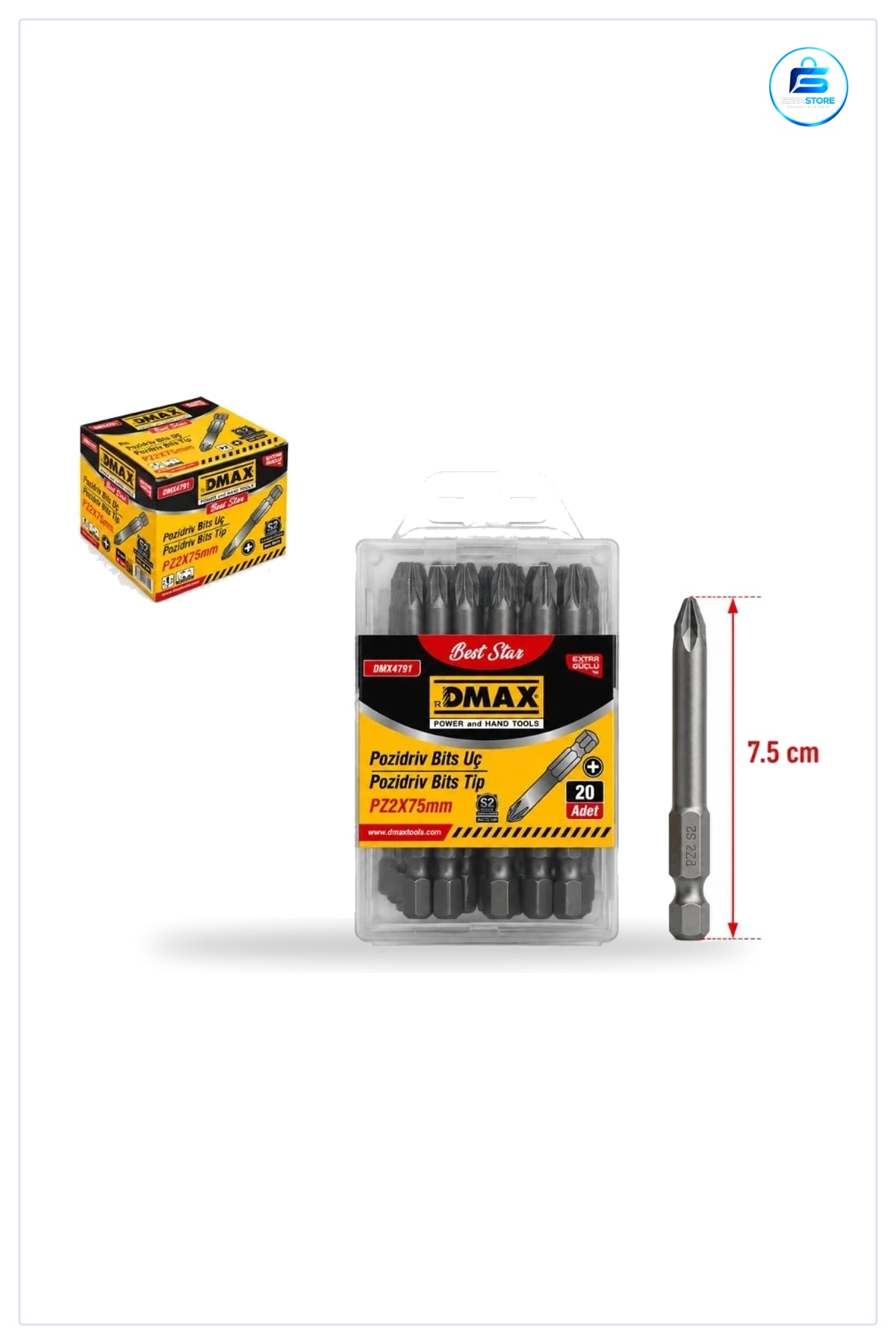 Tornavida Bits Ucu PZ2 75 mm 20'li Pozidriv Set Elektrikli Matkap İçin Vidalama Uç Takımı