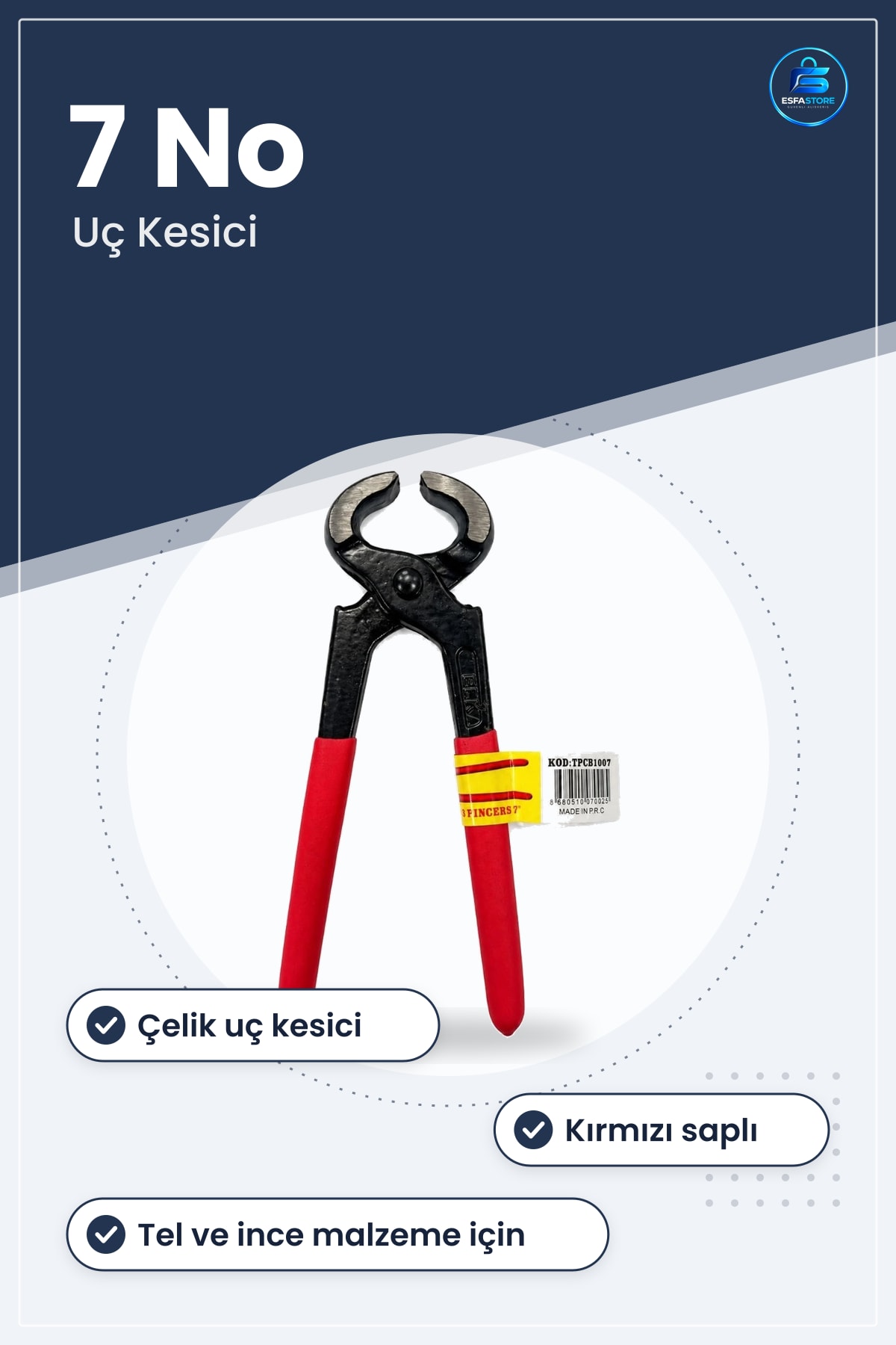 Kerpeten 7 No Hırdavat El Aleti Kırmızı Saplı Çelik Uç Kesici Pense Tamir Atölye