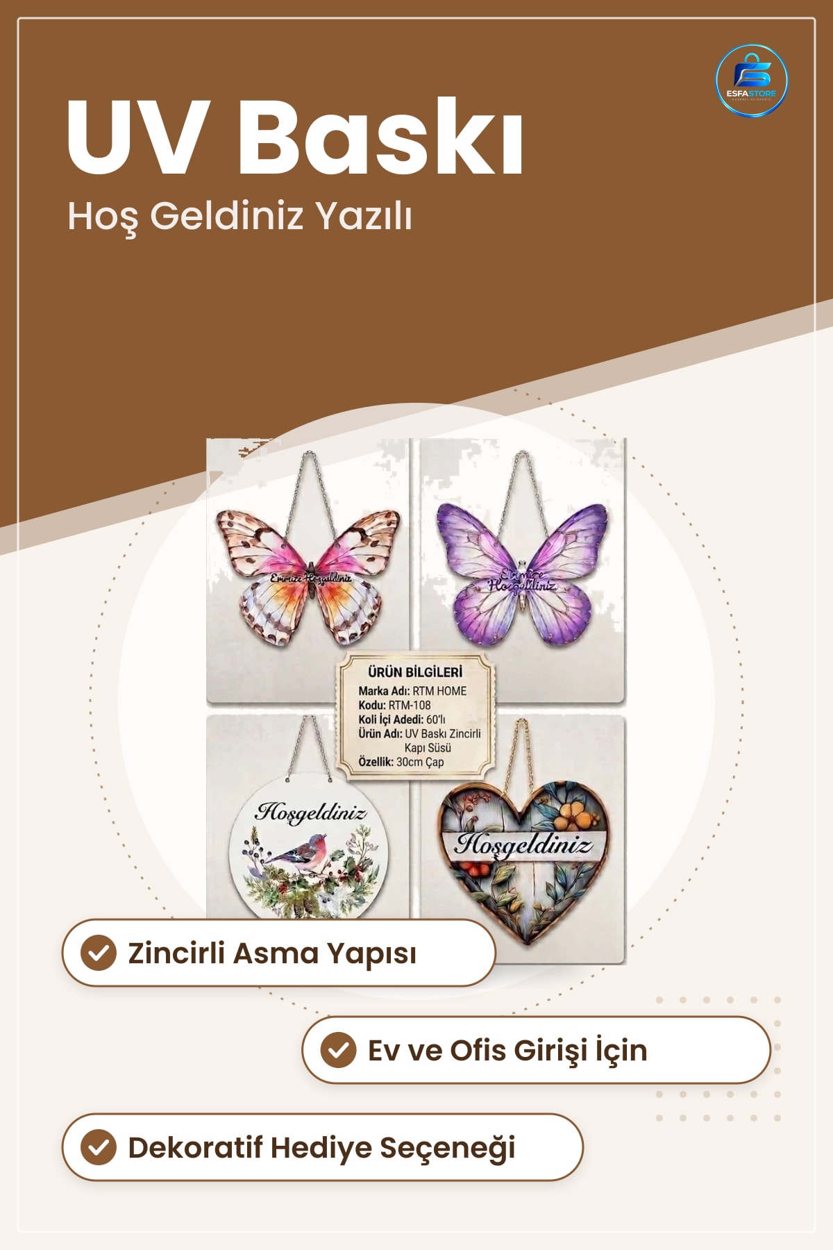Hoş Geldiniz Kapı Süsü Zincirli Ev Giriş Dekorasyonu Ofis İçin Dekoratif Hediye Askı