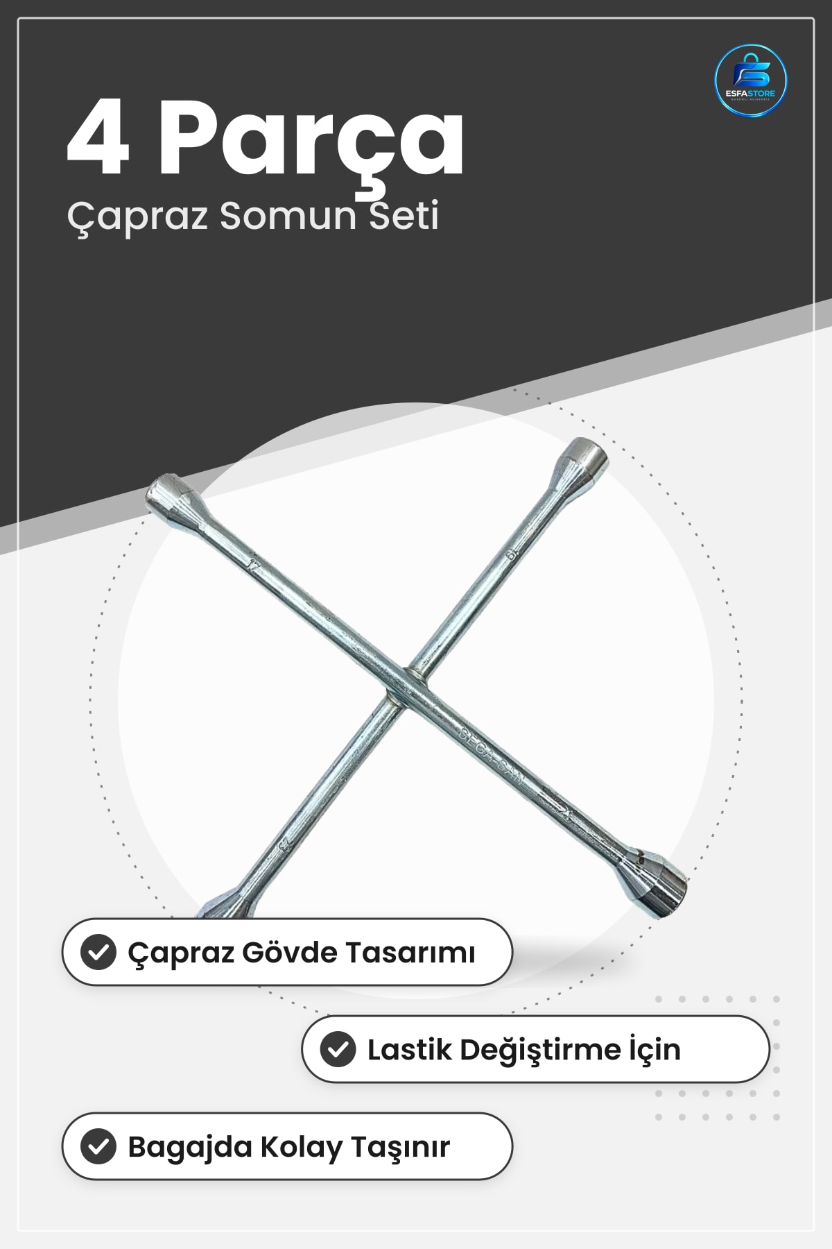 Oto Bijon Anahtarı 4 Parça Çapraz Somun Seti Lastik Değiştirme Araç Bakım Aracı Jant Cıvatası