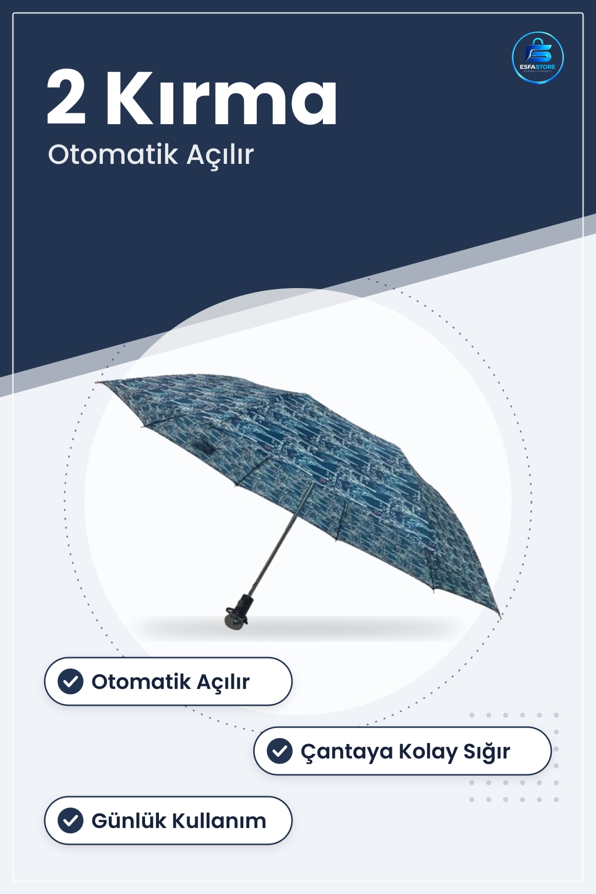 Bayan 2 Kırma Otomatik Şemsiye Katlanabilir Pratik Yağmur Koruyucu Kadın Seyahat Aksesuarı