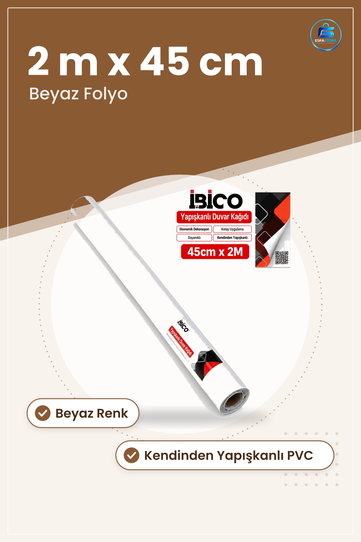 Beyaz Yapışkanlı Folyo Sticker Tezgah Üstü Mutfak Dolap Mobilya Yenileme Kendinden 2 m x 45 cm