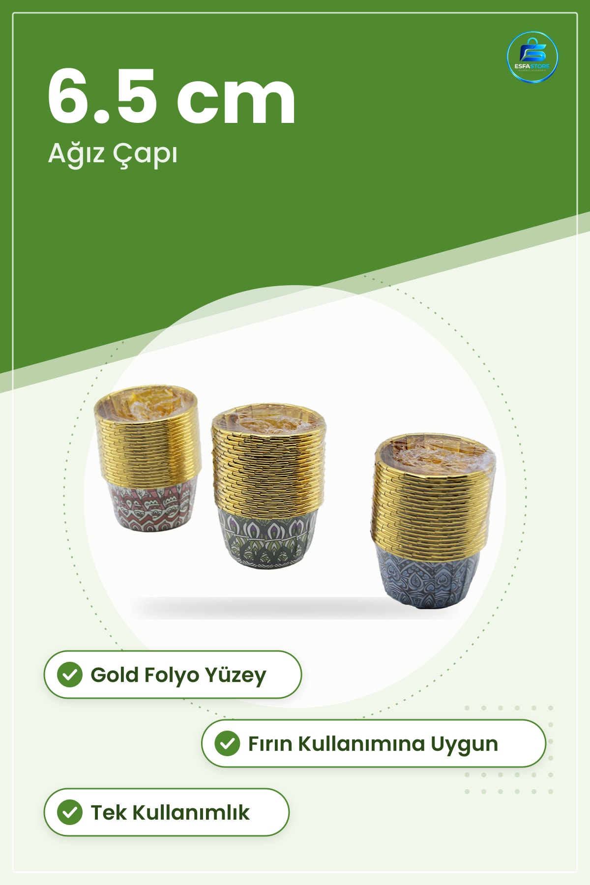 Muffin Kağıt Kapsül Gold Folyo Yuvarlak Kalın Ağız 6.5 cm Derinlik 3.5 Pişirme Servis Malzemesi